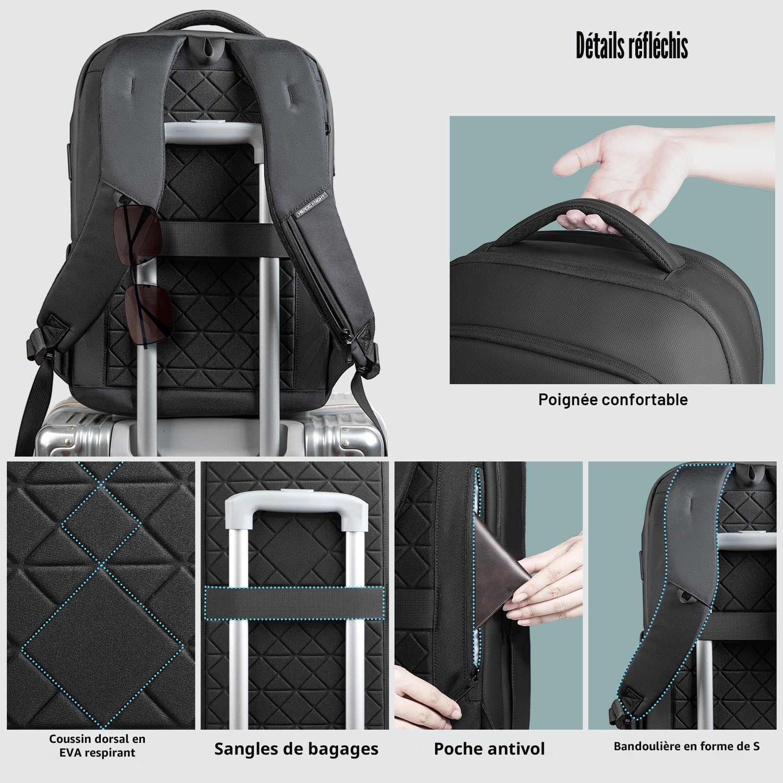 Sac à Dos pour Ordinateur Portable 16 Pouces Homme, Affaires et Voyage, Imperméable, Antivol, Léger, avec Port USB, Idéal pour Bureau, Université et École, Capacité Ajustable 24-28L
