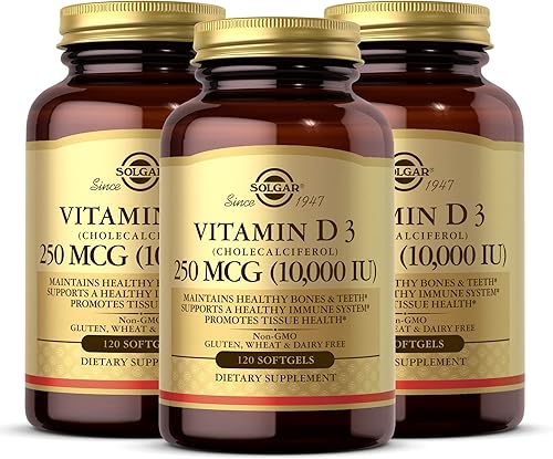 Miniatura 1 de Solgar - Vitamina D3 colecalciferol 10000 UI cápsulas blandas 120 unidades paquete de 3 - Soporta huesos músculos y sistema inmunológico