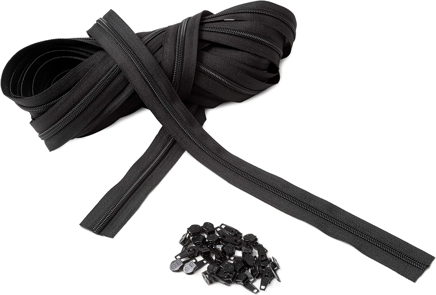 Zipper Measures 5# Continuous Chain - 10 Meters - Nylon Rope + 25 Sliders Included - Zip - Cut for Sewing, 3 Colours to Choose, Black, Width 30 mm BS090184/20