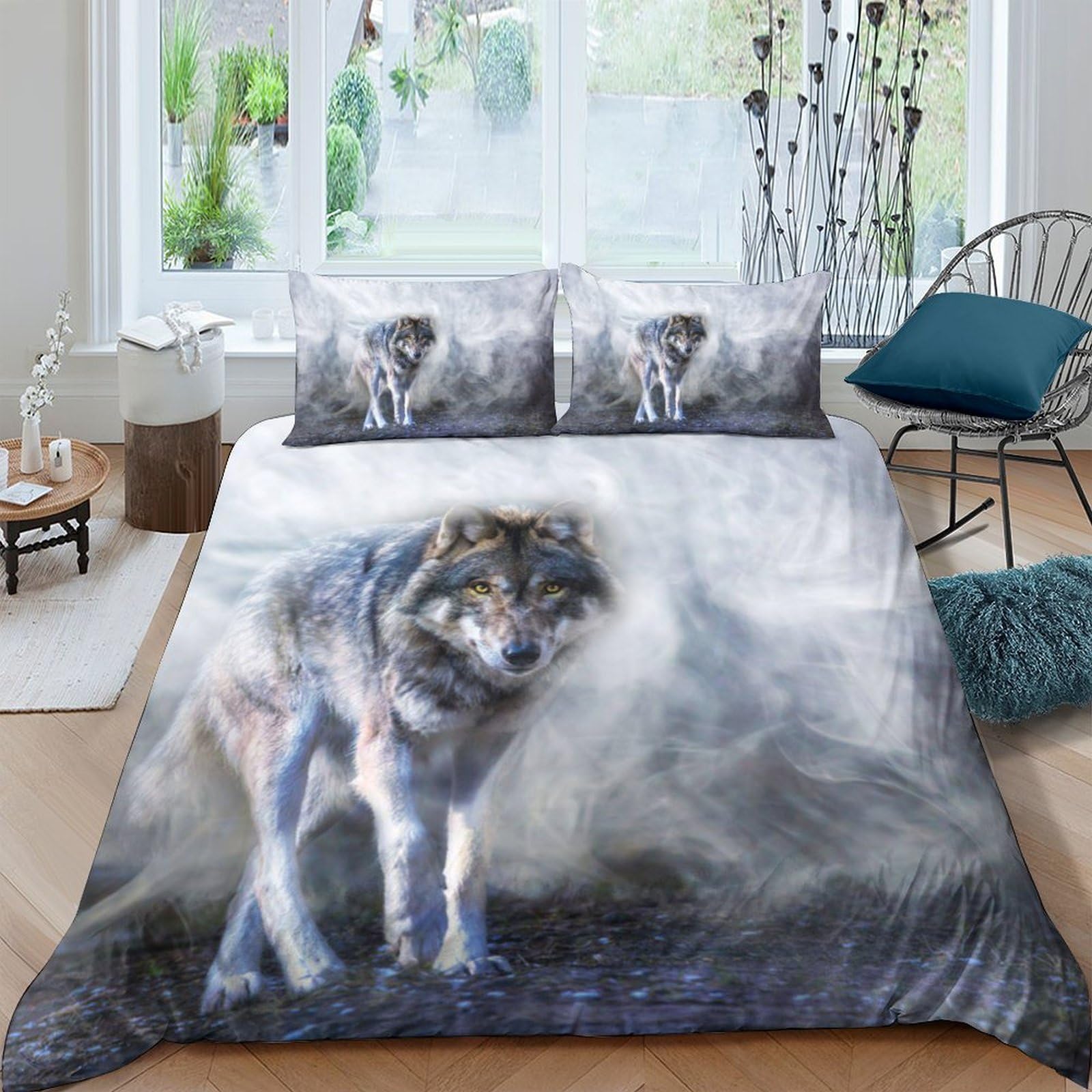 Ctjqhvkz Style-9 3D Printed Wolf Forest Fitted Sheet Microfiber Soft Grey Animal Wilderness Mattress Cover For Bedroom Guestroom Decor Single（135X200cm）