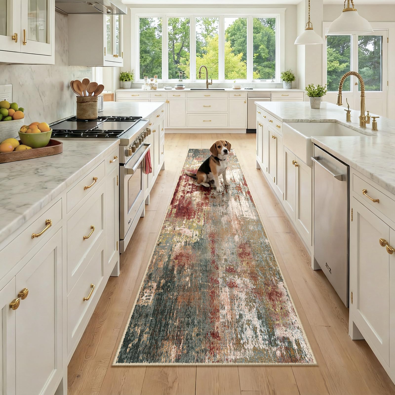 RELEANY Washable Runner 2'x9' Abstract Area Rug for Hallway Rustic Brown | Carpet for Kitchen, Entryway, Bathroom, Living Room, Bedroom, Printed Pattern, Non‑Slip, Soft, Stain‑Resistant, Easy to Clean
