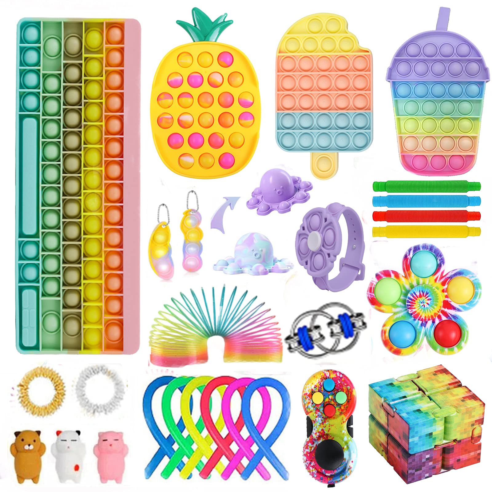 28Pcs Fidget Toys Set,Keyboard Fruits Shaped Pop Bubble Sensory Fidget Toys SetStress Relieve for Kids Adults,Children's Gift (Style 1, OneSize)