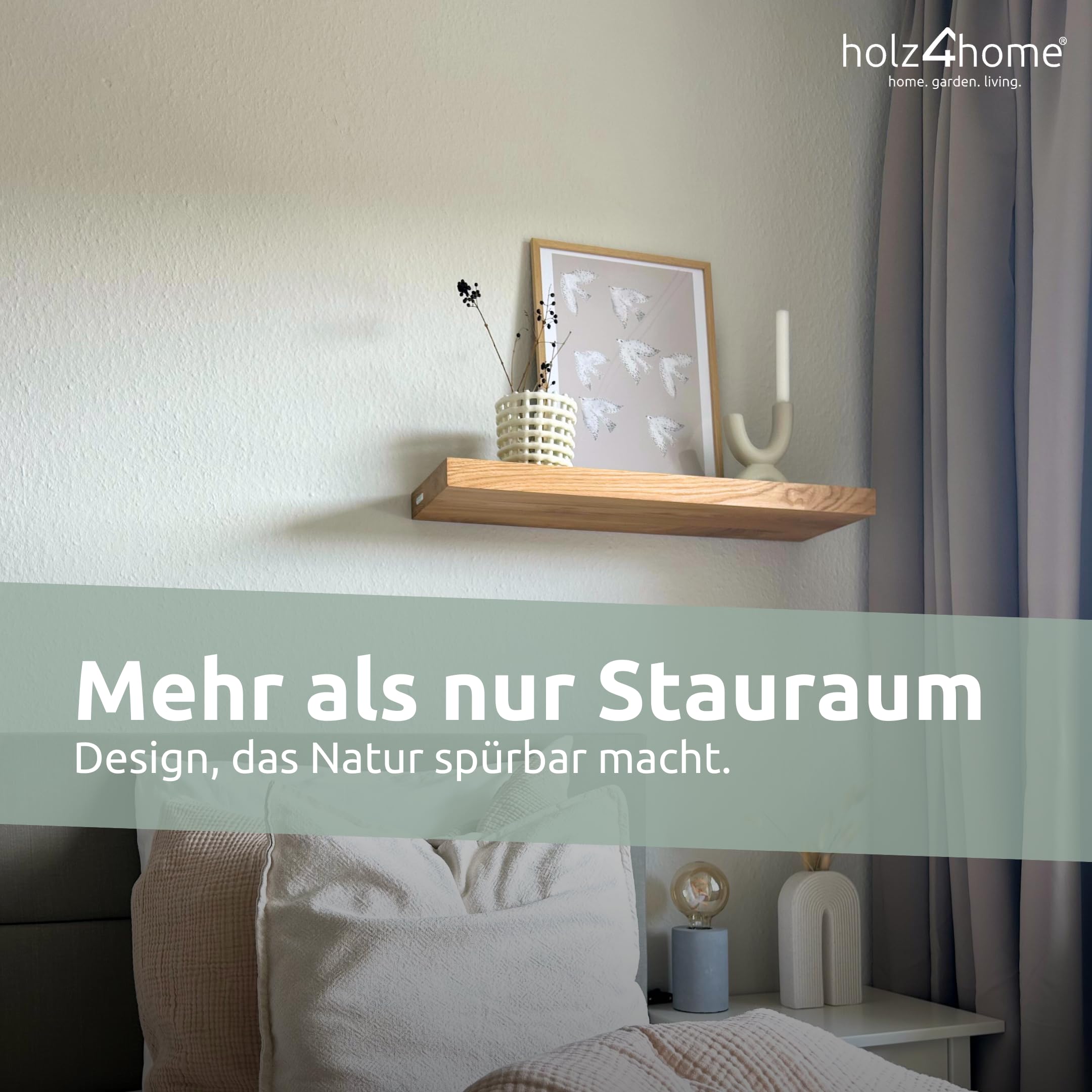 holz4home® Wandregal ohne Baumkante 120 cm Länge, Natur Geölt I Schweberegal Massivholz I Unsichtbare Befestigung moderner Stil I Wandboard Echtholz