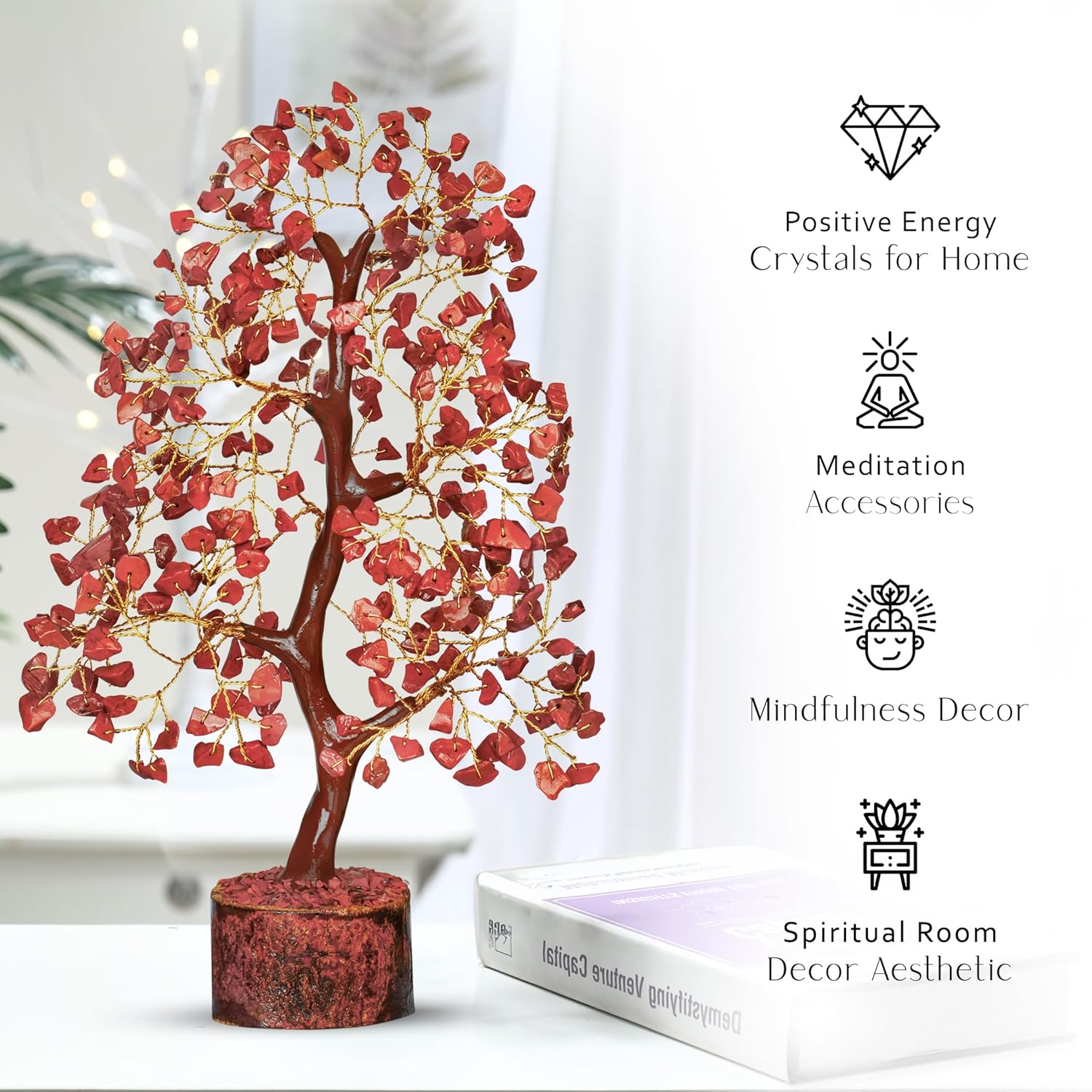 PYOR Red Jasper Crystals - Bonsai Tree Sculpture - Crystal Tree of Life - Feng Shui Tree - Crystals and Stones - Unique Home Decor - Meditation Decor - Good Fortune Gifts - Image 2