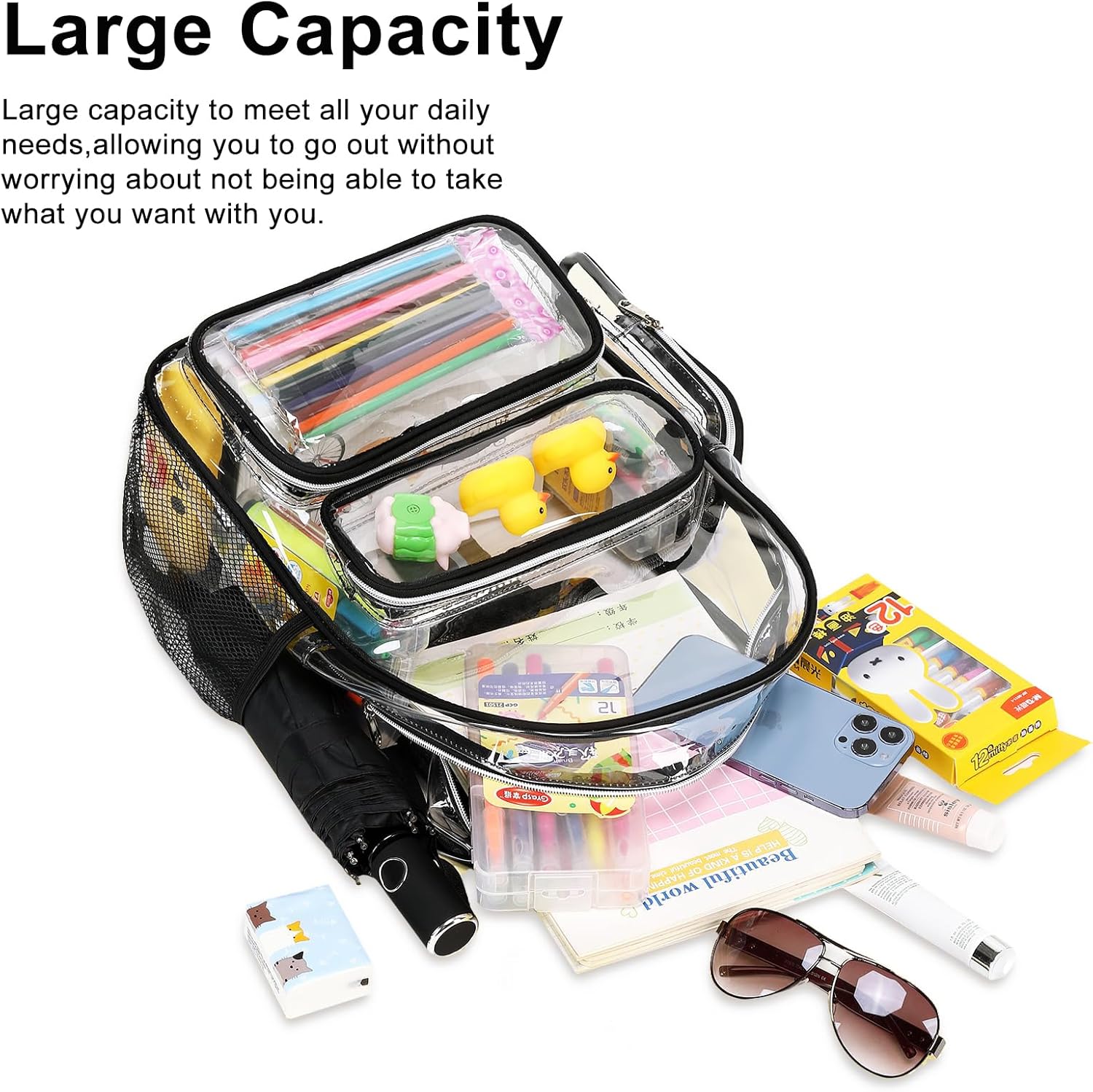 BTOOP Clear Backpack Heavy Duty Transparent Backpack 17" See Through Bookbag for College Work Festival Security with Padded Strap Large Capacity - Image 5