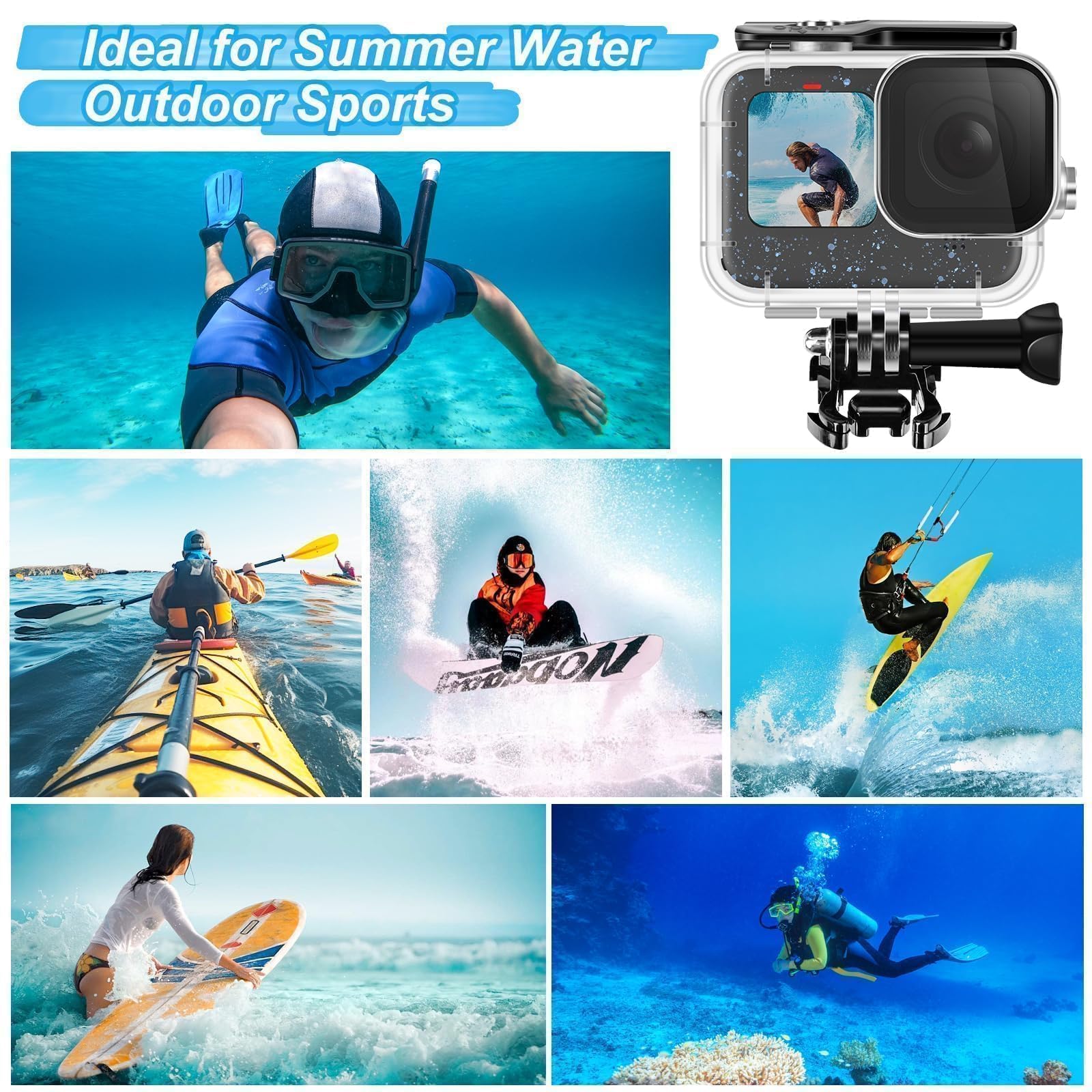 Kit d'accessoires pour Gopro Hero 12 11 10 9 Boîtier étanche Poignée Flottante en Silicone Capuchon d'objectif Verre trempé Protecteurs d'écran Filtres de plongée Inserts Anti-buée Complet
