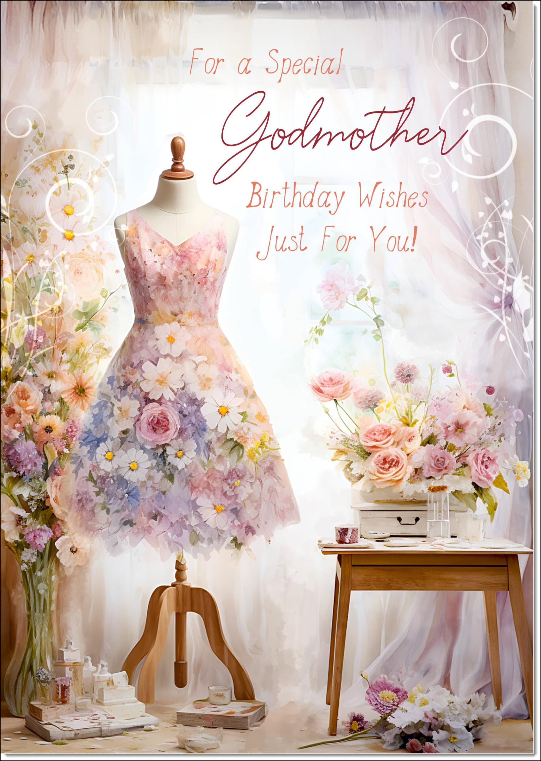 doodlecards Godmother Birthday Card Dress making Large A4 Size with Plain Envelope — image 1