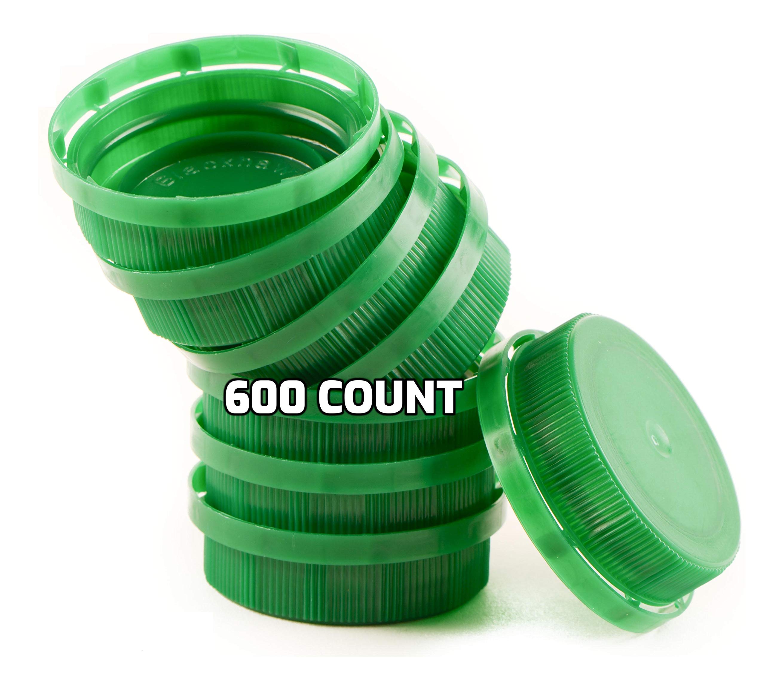 [600 PACK] 38MM Green Tamper Evident Ratchet Caps/Lids for Empty Foggy Plastic Juice Bottles by EcoQuality