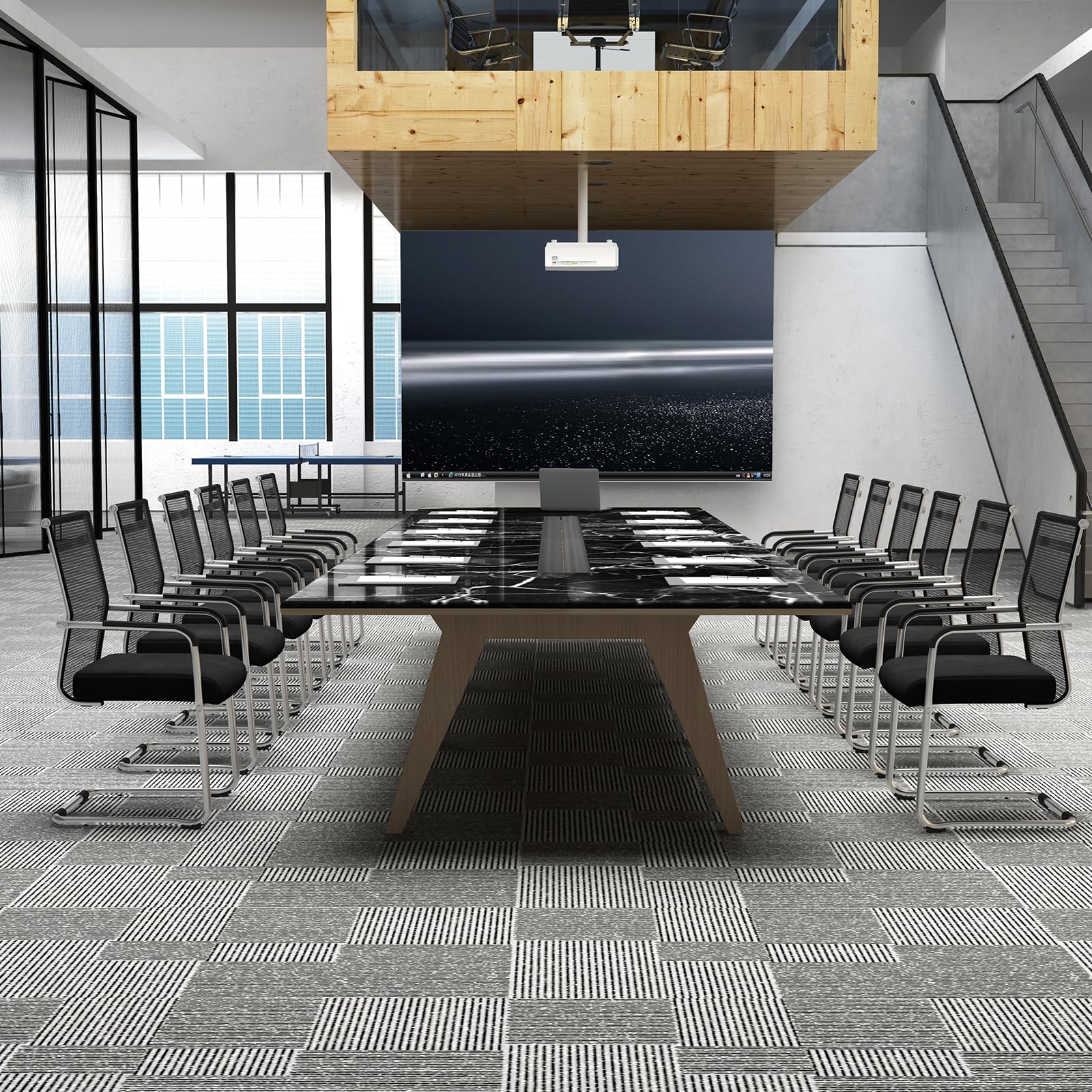 COSTWAY Lot de 4 Chaises de Salles de Réunion Empilables, Chaises Visiteur Ergonomique, Chaises de Réception, Chaise d'accueil pour Salle d'Attente, Bureau, Salle de Réunion, Noir