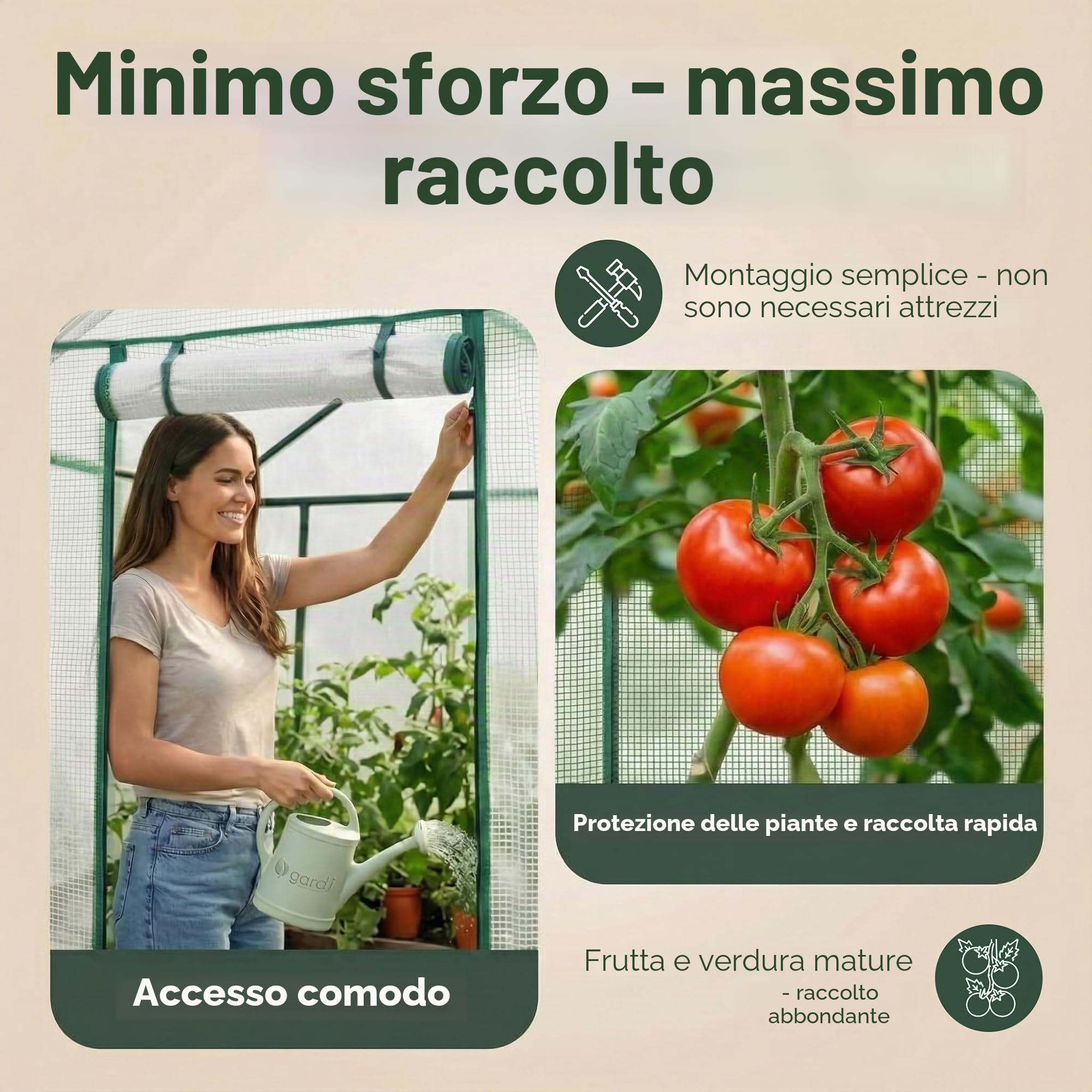 Serra circolare con struttura rinforzata in tubi di acciaio zincato e copertura PE rinforzata | Porta con cerniera | Resistente ai raggi UV e al vento (Bianco, 1,98x0,77x1,68m.)