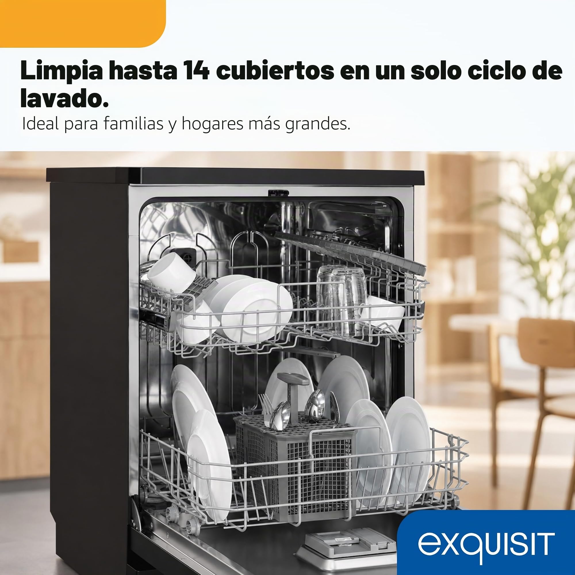 Lavavajillas 60 cm Exquisit GSP9114-450D Negro | Lavavajillas Libre Instalación 14 Servicios | 4 Programas de Lavado, Express 30 min, Aquastop, Inicio Diferido 1-24h, Funcionamiento Silencioso 49 dB | 4 programas, Express 30 min, inicio diferido 1-24 h, f
