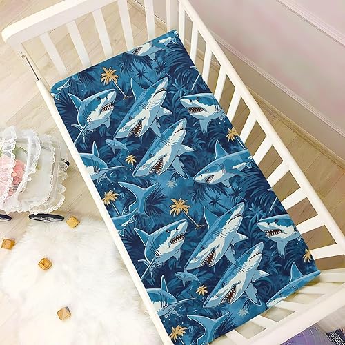 Miniatura 6 de Kigai Fitted Crib Sheet for Boys Girls,Shark Flower Jersey Knit Baby Sheet for Standard Crib and Toddler Bed Mattresses, Cozy Soft Breathable, 28 x