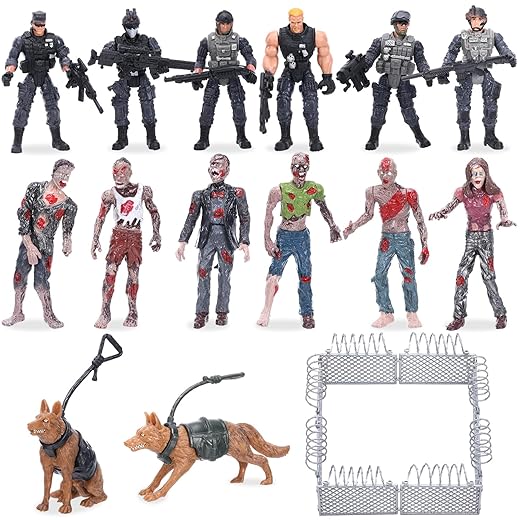 Soulchen Special Forces Army Men Soldiers Toys Figure Set, 15 Piece Military Toy Include Swat Team, Zombie Man, Police Dog and Barricade, Military Toy Gift with Weapon Accessories for Kids Boys