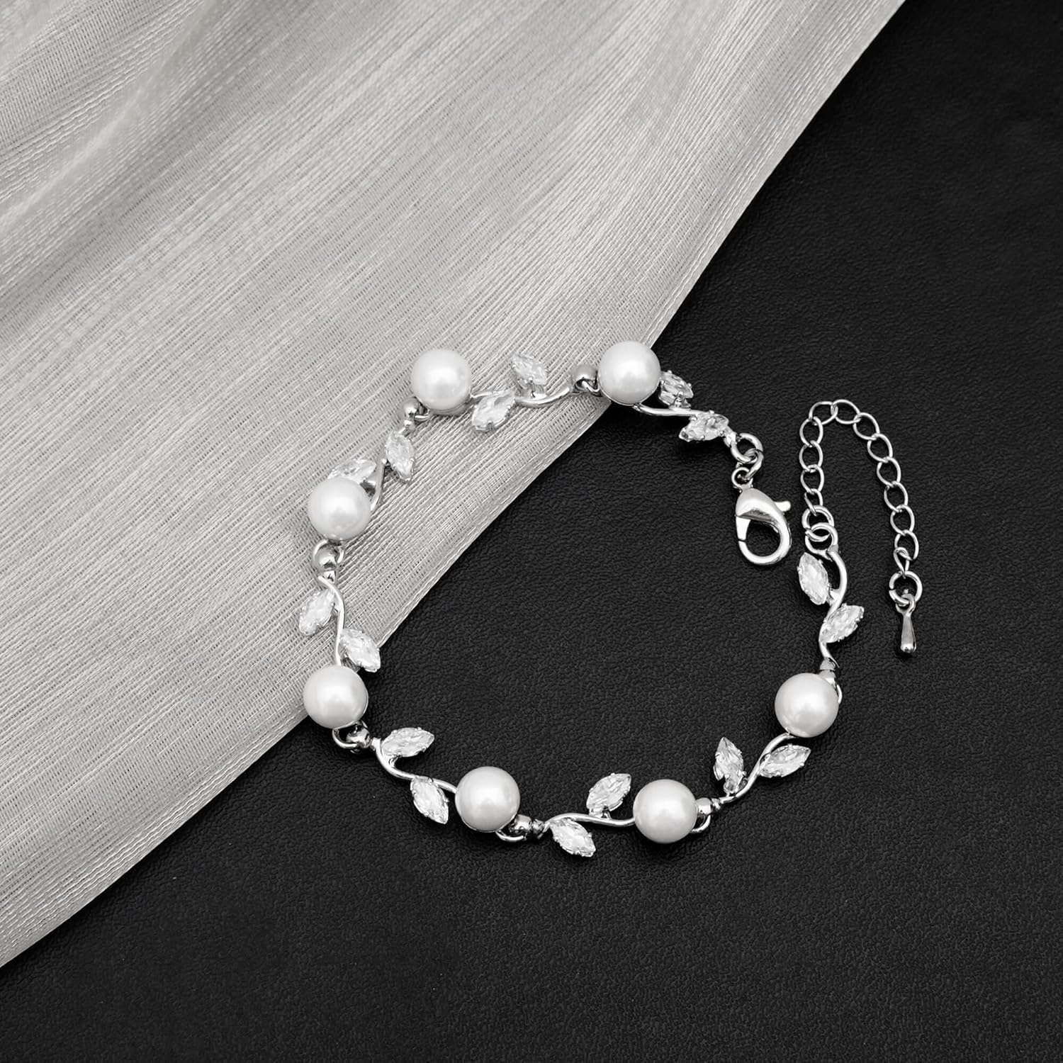 Elegant Bridal Jewelry Sets for Wedding Bride Leaf Shape Cubic Zirconia Necklace Earrings Bracelet Set Prom Costume Accessories