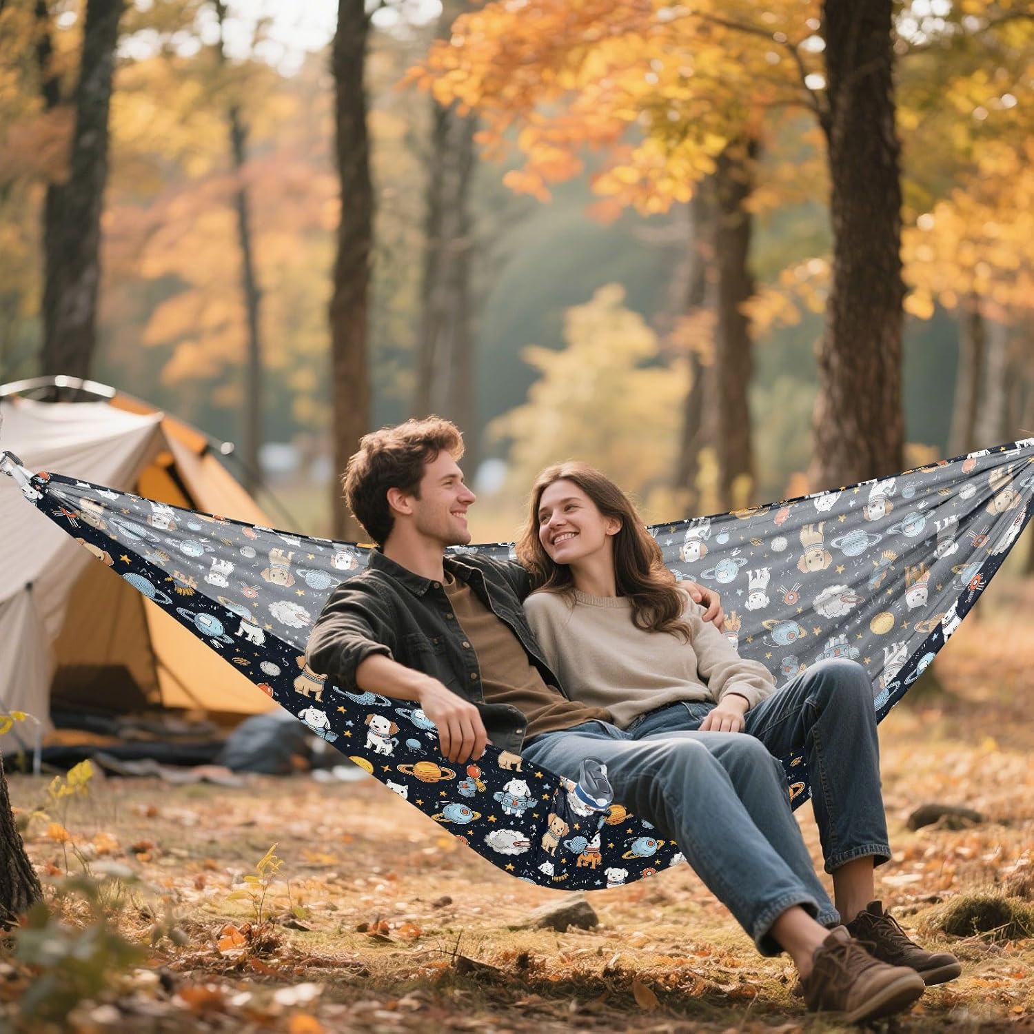 ALAZA Dog Puppy Astronaut Space Camping Hammocks Single or 2 Person 500 lbs Portable Parachute Travel Hammock w/Tree Straps for Hiking Backpacking Indoor Outdoor