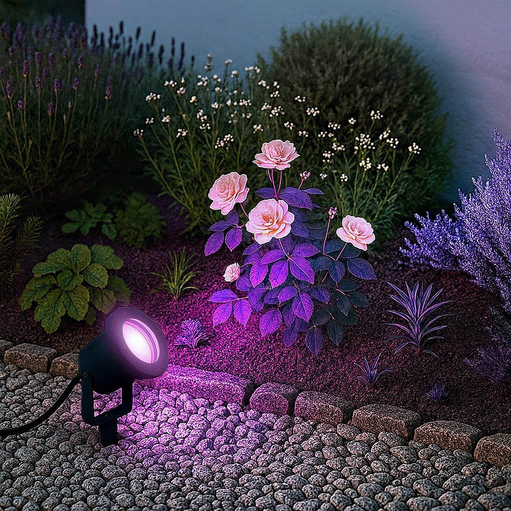 SSC-LUXon 2 Stück KARI Außenlampe schwarz Erdspießstrahler IP65 – inkl. Smart WLAN GU10 Leuchtmittel 4W CCT – Gartenbeleuchtung steuerbar per App Alexa