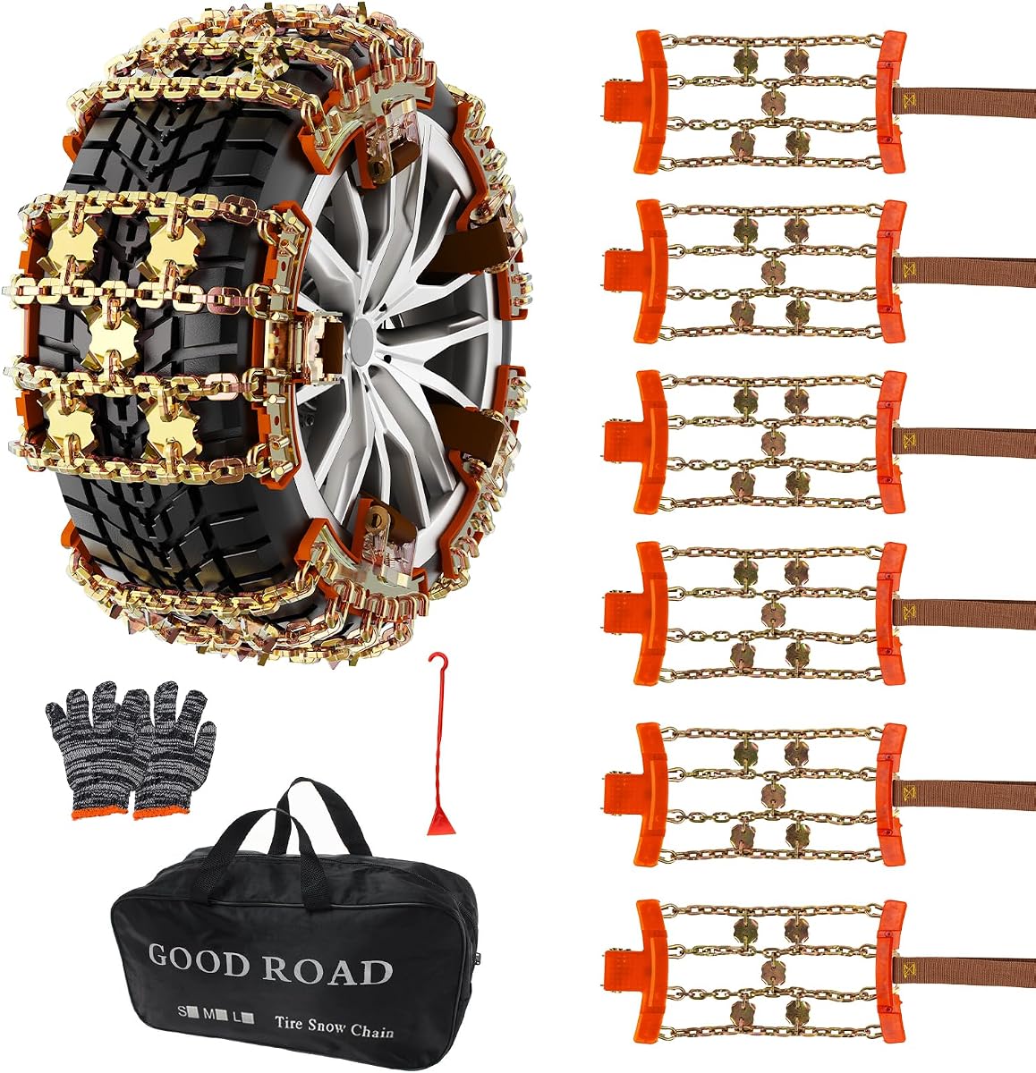 Cadenas de neumáticos de acero de aleación mejoradas para automóviles/SUV/camionetas, cadenas de nieve de emergencia universales ajustables para neumáticos de automóviles SUV todoterreno 185 195 205 215 225 235 245 255 - Juego de 6, acero de aleación