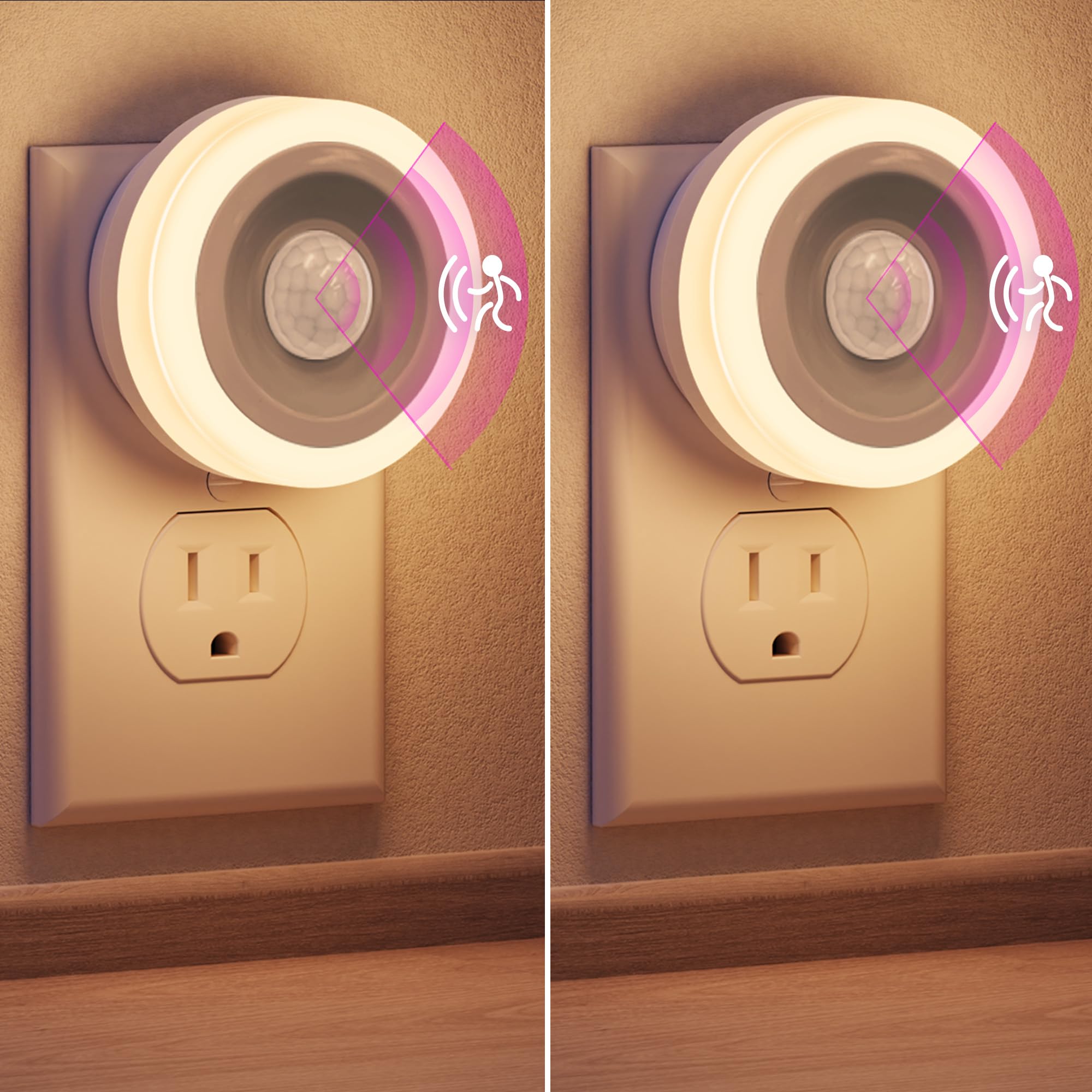 Photo 1 of Briignite Motion Sensor Night Light, Night Lights Plug into Wall, Auto On/Off Motion Activation Nightlight, Energy-Saving 0.6W LED, Warm White, Ideal for Kids, Bedroom, Bathroom, 2 Pack