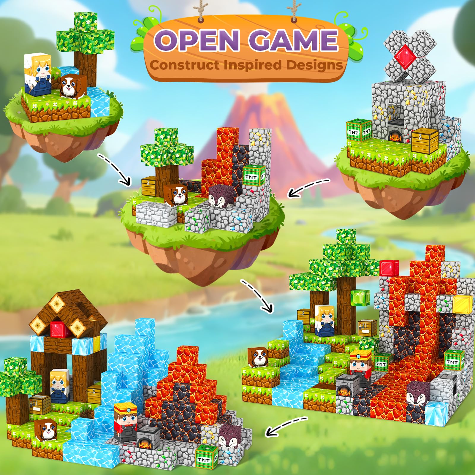 Magnetic Blocks, Magnetic Tiles Building Blocks, Magnet Cubes Toddler Kids Toys, Sensory STEM Toys for 3-5 4-6 5-7 6-8 Year Old Boys Girls Easter Birthday Gifts Travel Outdoor Kids Games (0.8IN/2CM)