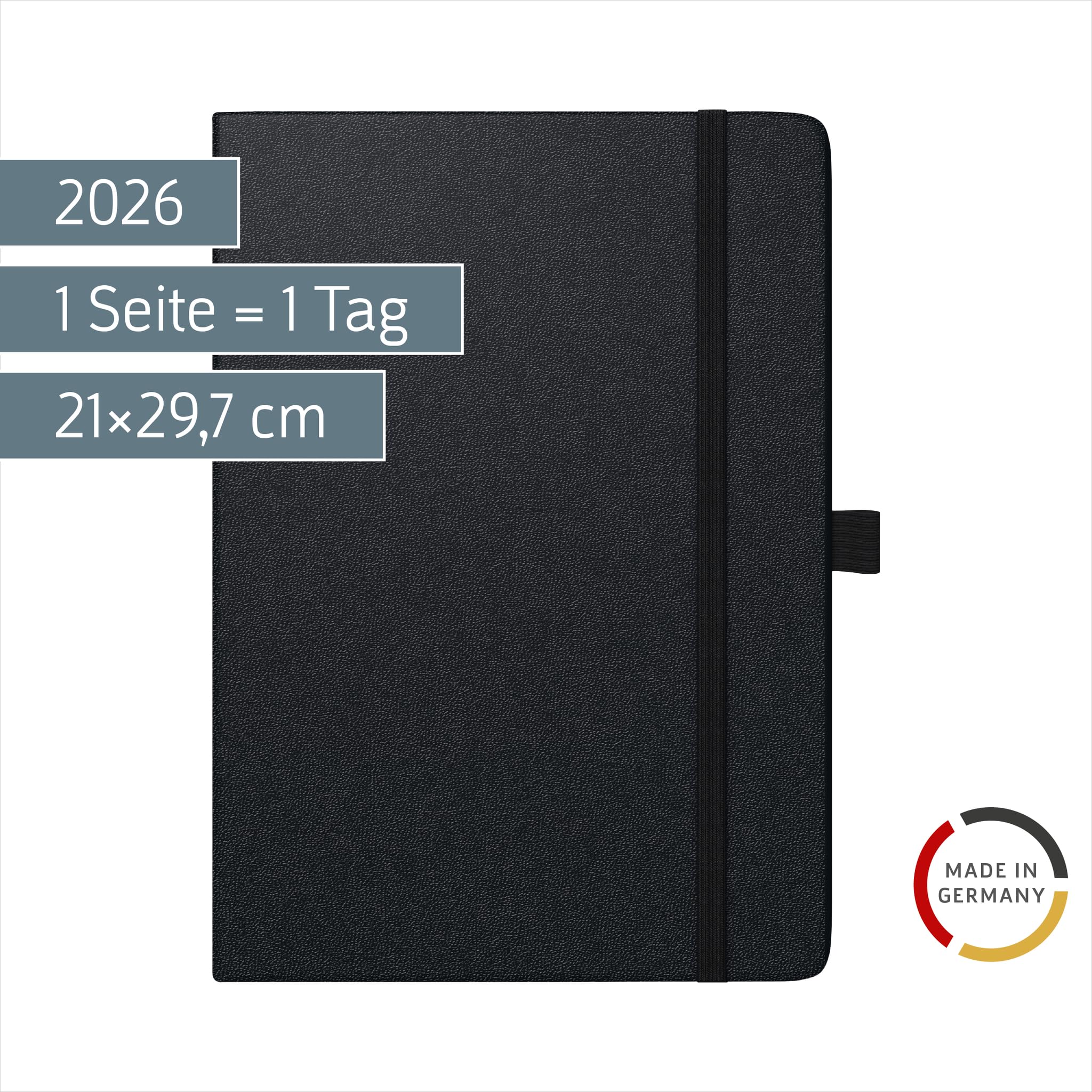 rido/idé Buchkalender Mod. Conform 2026 | A4, Kunststoff, schwarz