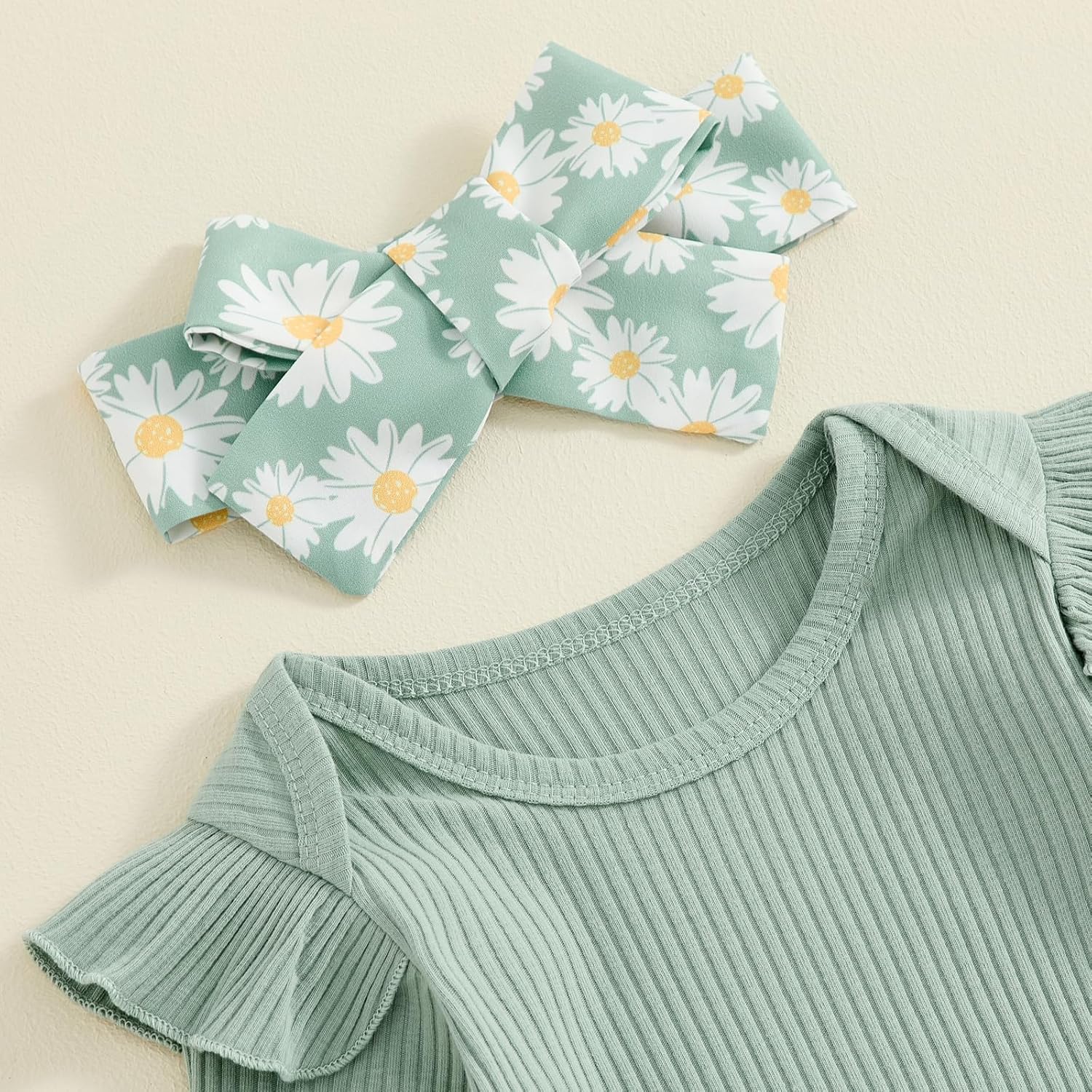 Toddler Baby Girl Clothes Cotton Rib Knit Long Sleeve Romper Daisy Pants Headband Newborn Girl Outfits 3PCS - Image 5