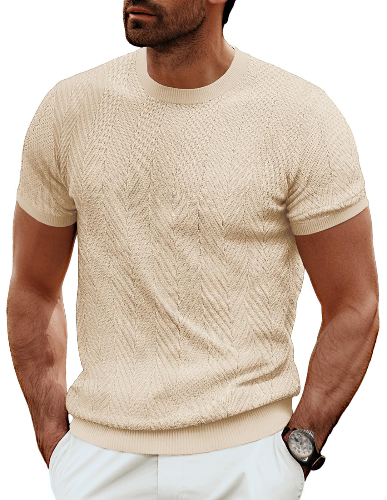PJ PAUL JONES T-Shirt Herren Kurzarm Einfarbige T-Shirt mit Rundhals Gestrickt Freizeit T-Shirt für Männer