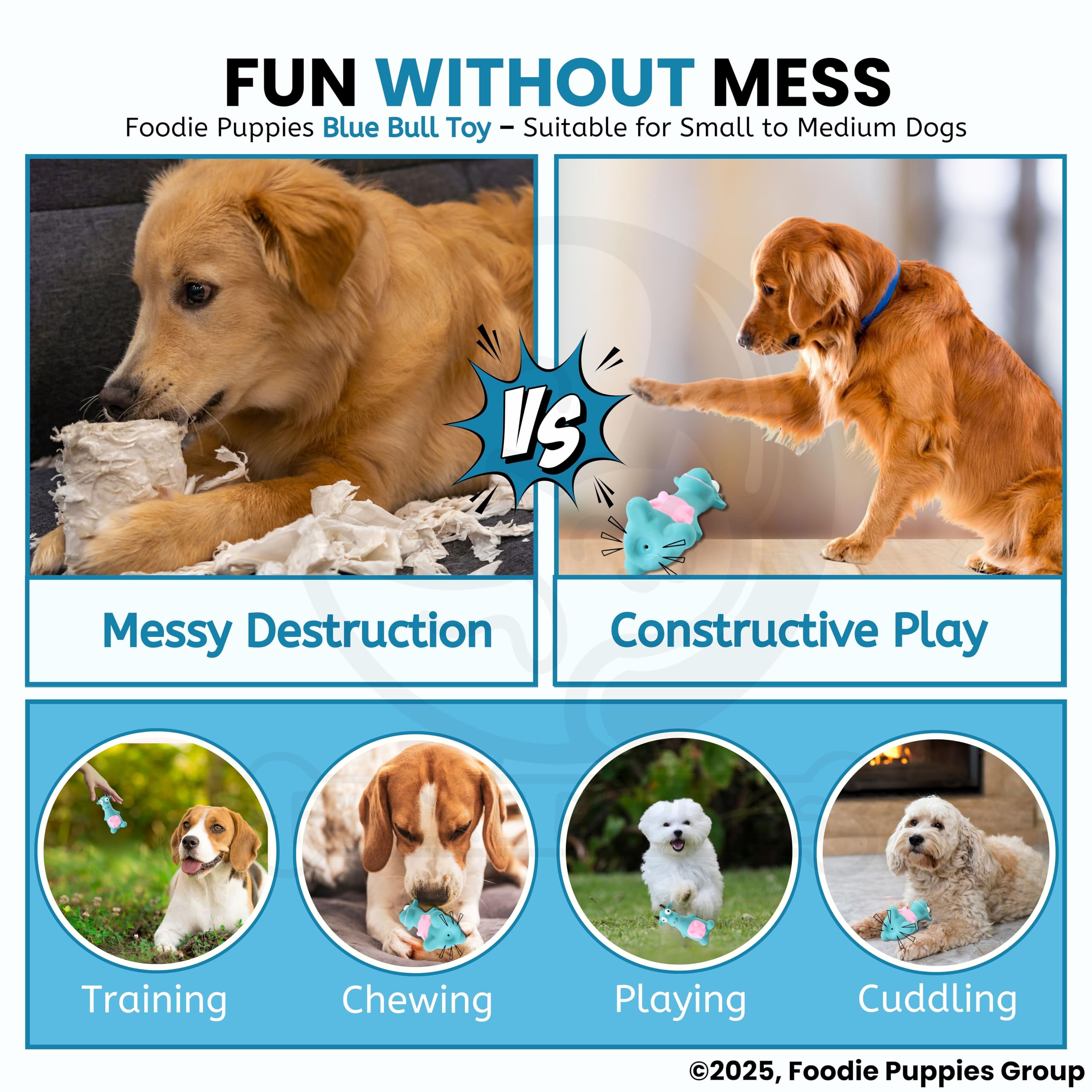 Foodie Puppies Natural Latex Rubber Squeaky (Blue Bull) Dog Toy | Small to Medium Dogs & Puppies | Durable, Animal Design, Fetch & Chew Safe Play Toy | Reduce Separation Anxiety 4