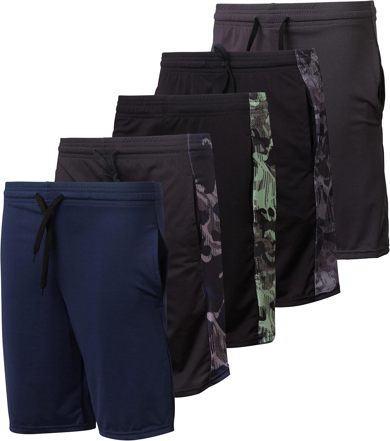 Real Essentials 5-Pack Youth Dry-Fit Active Athletic Basketball Gym Shorts with Pockets Boys & Girls Real Essentials 5-Pack Youth Dry-Fit Active Athletic Basketball Gym Shorts with Pockets Boys & Girls