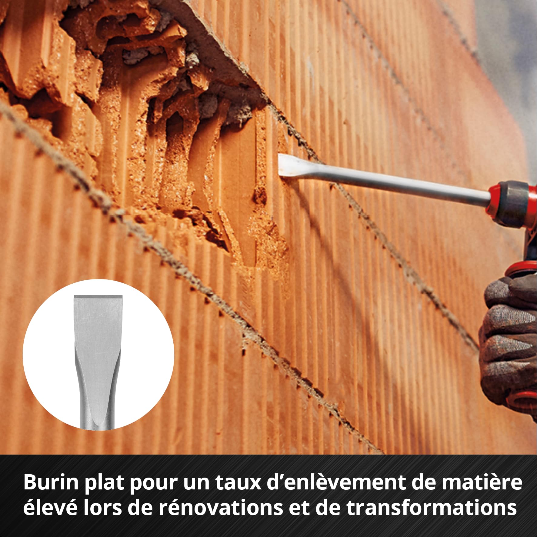 Original Einhell Set de 3 burins SDS Max, 400 mm (burin pointu, burin plat de 25 mm de large, burin bêche de 40 mm de large en acier 40Cr durable pour les travaux de démolition et de rénovation)