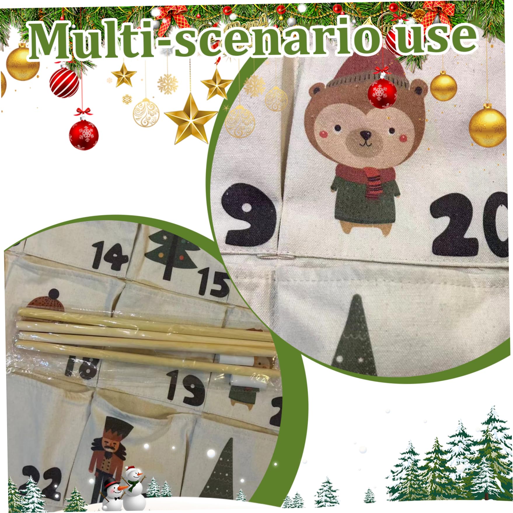 Gcroet Calendario dell'Avvento da Appendere con 24 Tasche. Calendario dell'Avvento di Natale, Organizer Vuoto, riempibile, Portatile, per Decorazioni Natalizie su Porta o Parete..