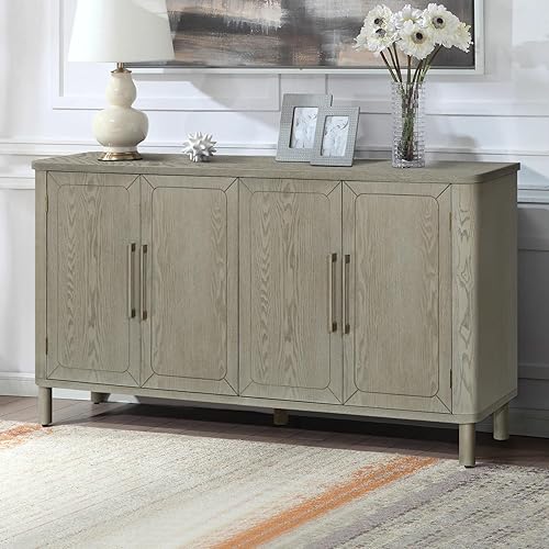 Sideboard Buffet with Storage Cabinet, 60 Inch Buffets & Sideboards Credenza Entryway Table with Curved Countertop for Dining Living Room Kitchen, Antique Grey