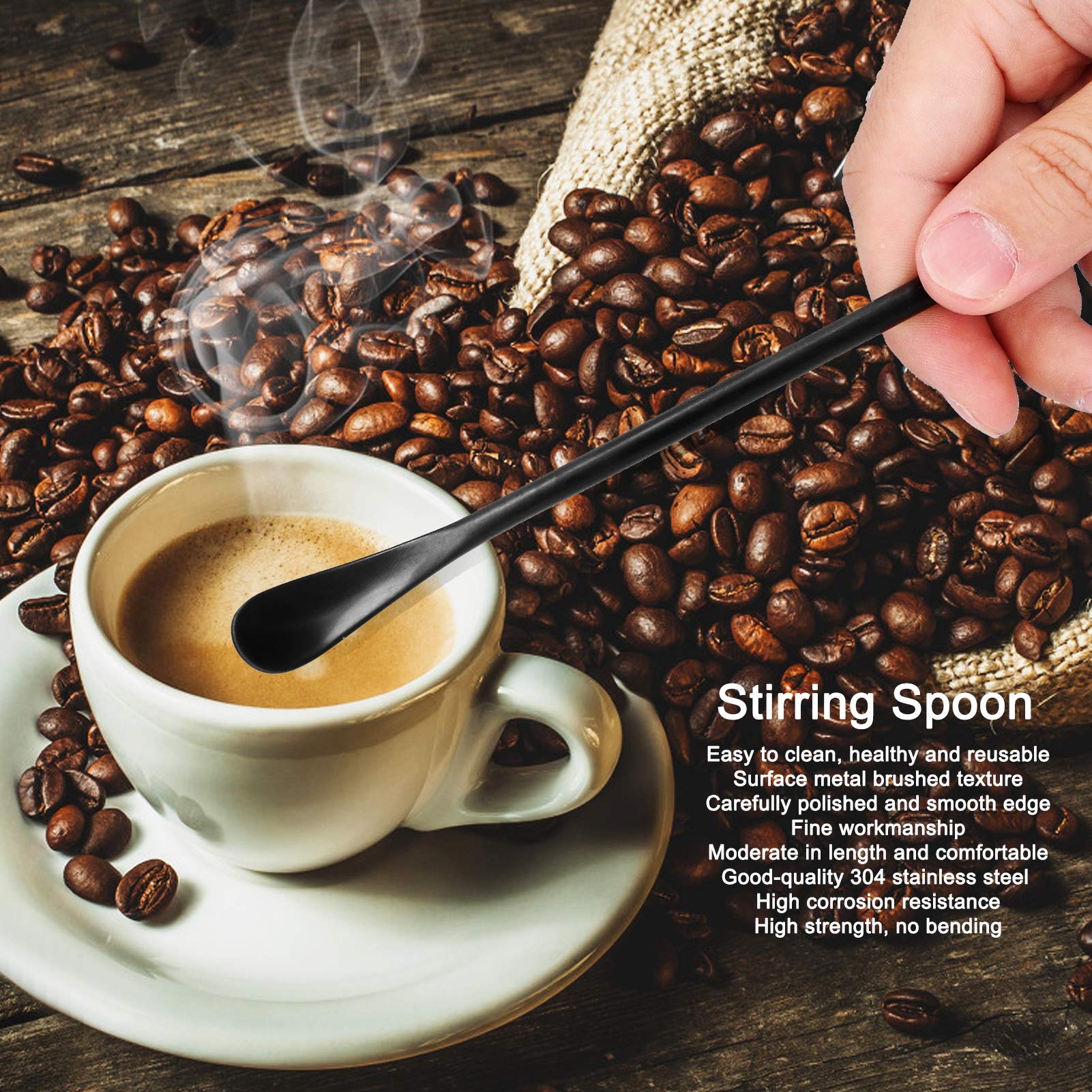 Cuchara De Mango Largo, Agitadores De Café Negro Mate, Cuchara De Té Helado De Acero Inoxidable, Cucharas De Café para Leche, Té, Mezcla, Cóctel, Agitación De Café