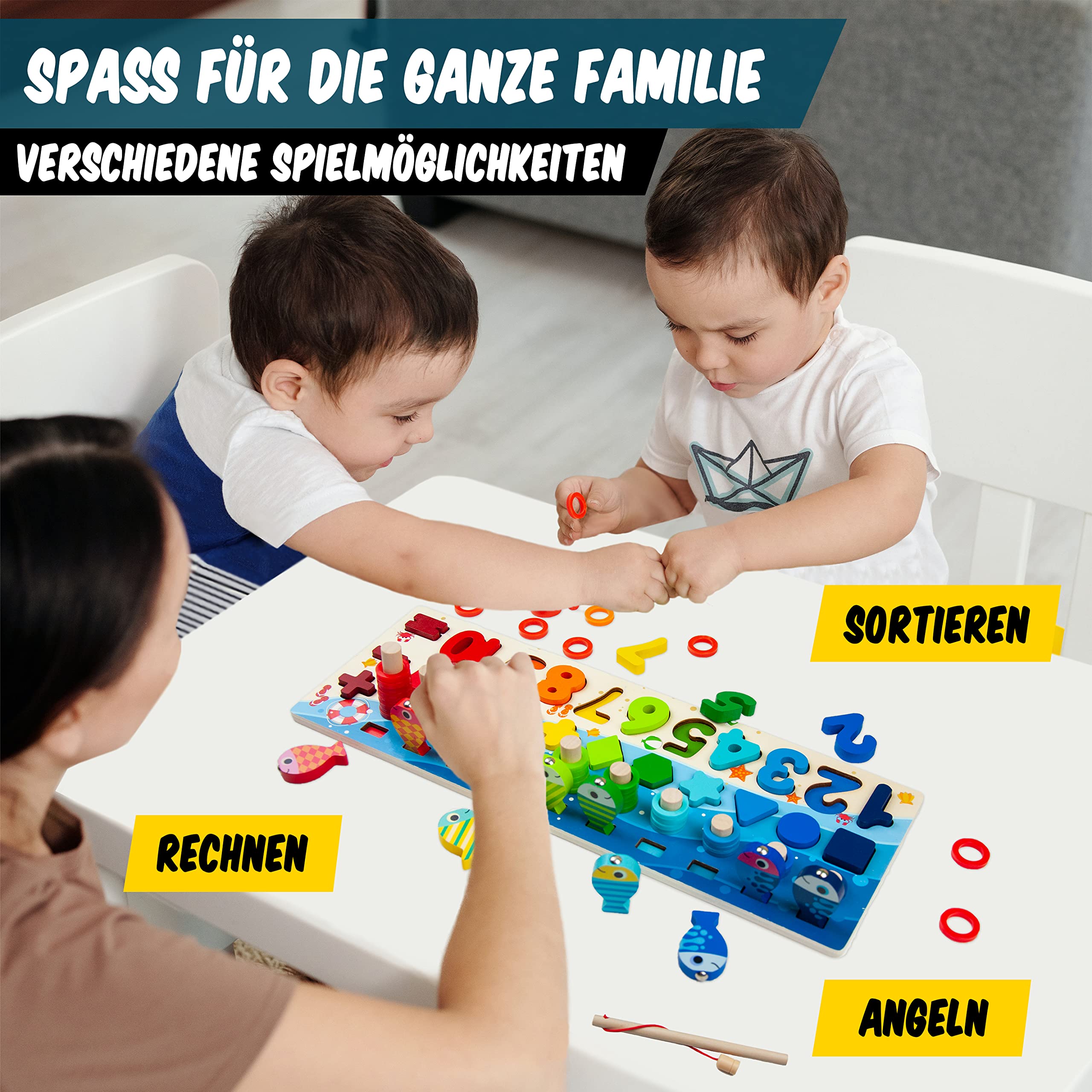 Faerly Montessori Toy Magnetic Fishing Game Wooden Puzzle Fish Educational Toy from 3 Years Wooden Toy Motor Skills Toy for Children Age 2 3 4 5 Years Puzzle Rainbow Fishing - Image 2