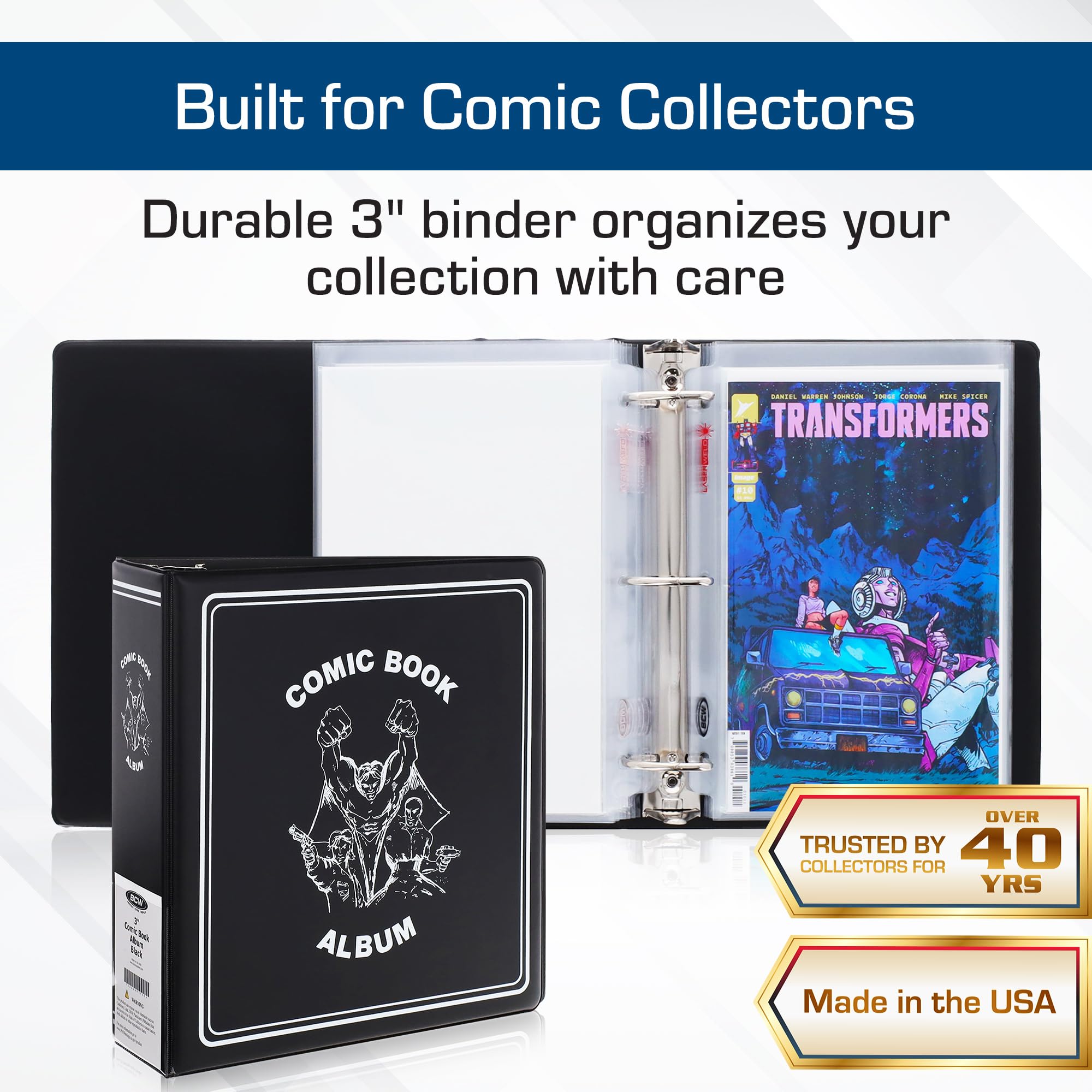 BCW Classeur de bande dessinée de 7,6 cm – 2 carats | Peut contenir jusqu'à 20 bandes dessinées | Convient à l'âge actuel et à l'âge d'argent | Rangement robuste pour bandes dessinées | Poche
