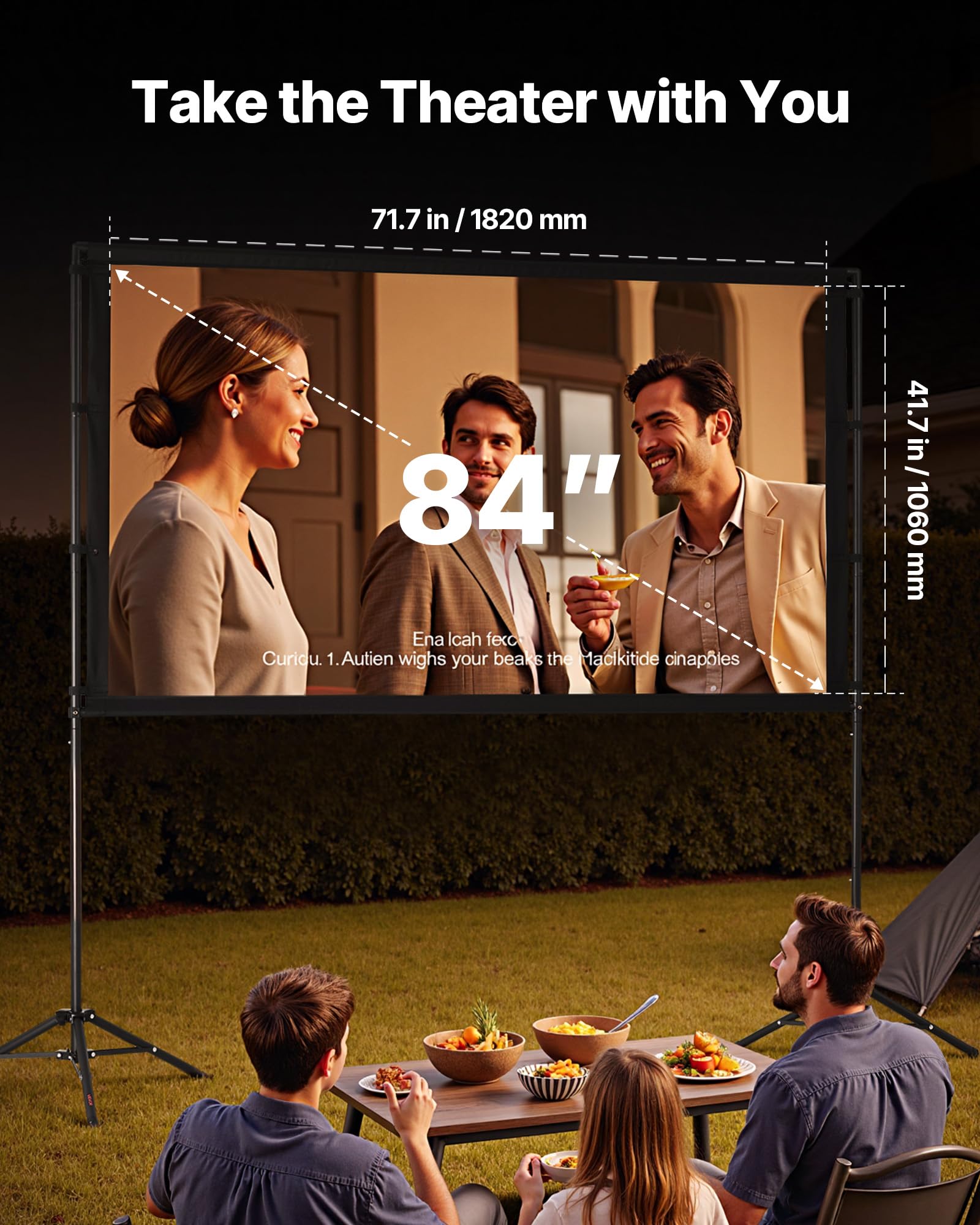 VEVOR Pantalla de Proyector con 2 Trípodes, Pantalla de Proyección Portátil Antiarruga de 213,4 cm con Ángulo Amplio de 160° y Bolsa de Transporte 16:9 4K HD para Presentaciones de Cine en Casa