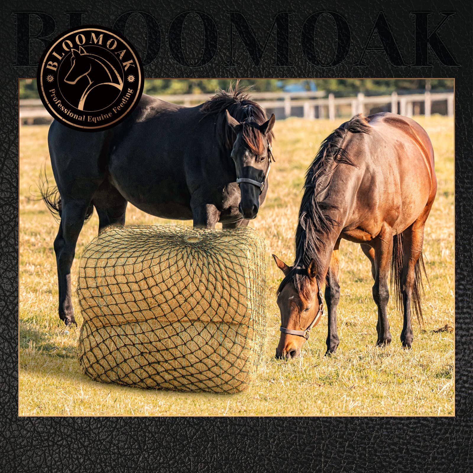Bloomoak - Comedero lento de red de heno para caballos, bolsas de pacas de heno de 2/3 cuerdas de polietileno negro suave, se adapta a 36 x 18 x 18 a 47 x 25 x 17 pulgadas, se extiende de 50 a 64