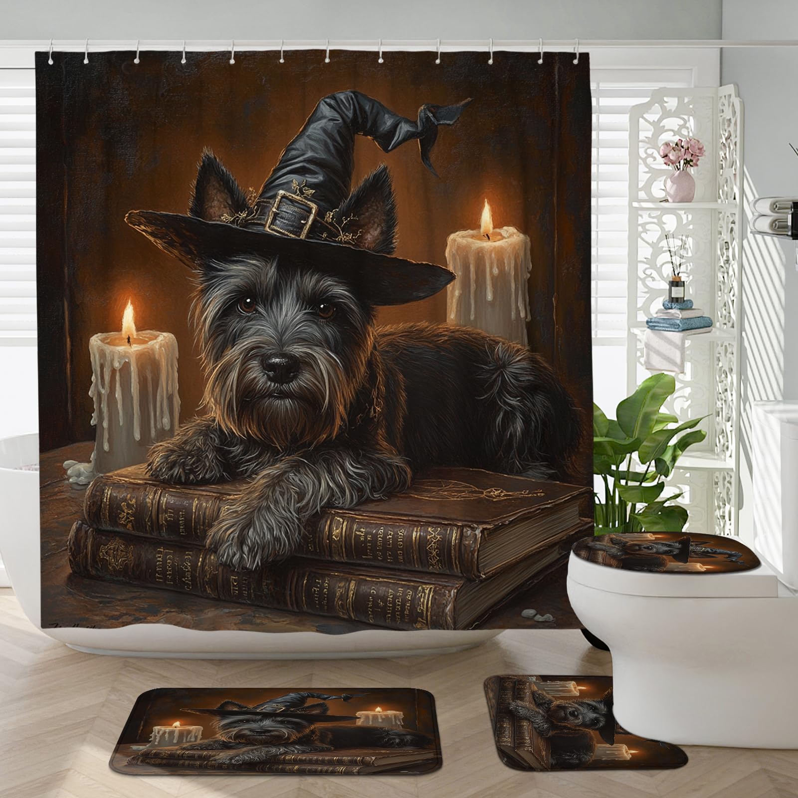 Décoration de salle de bain pour chiot avec tapis antidérapant et bougie magique