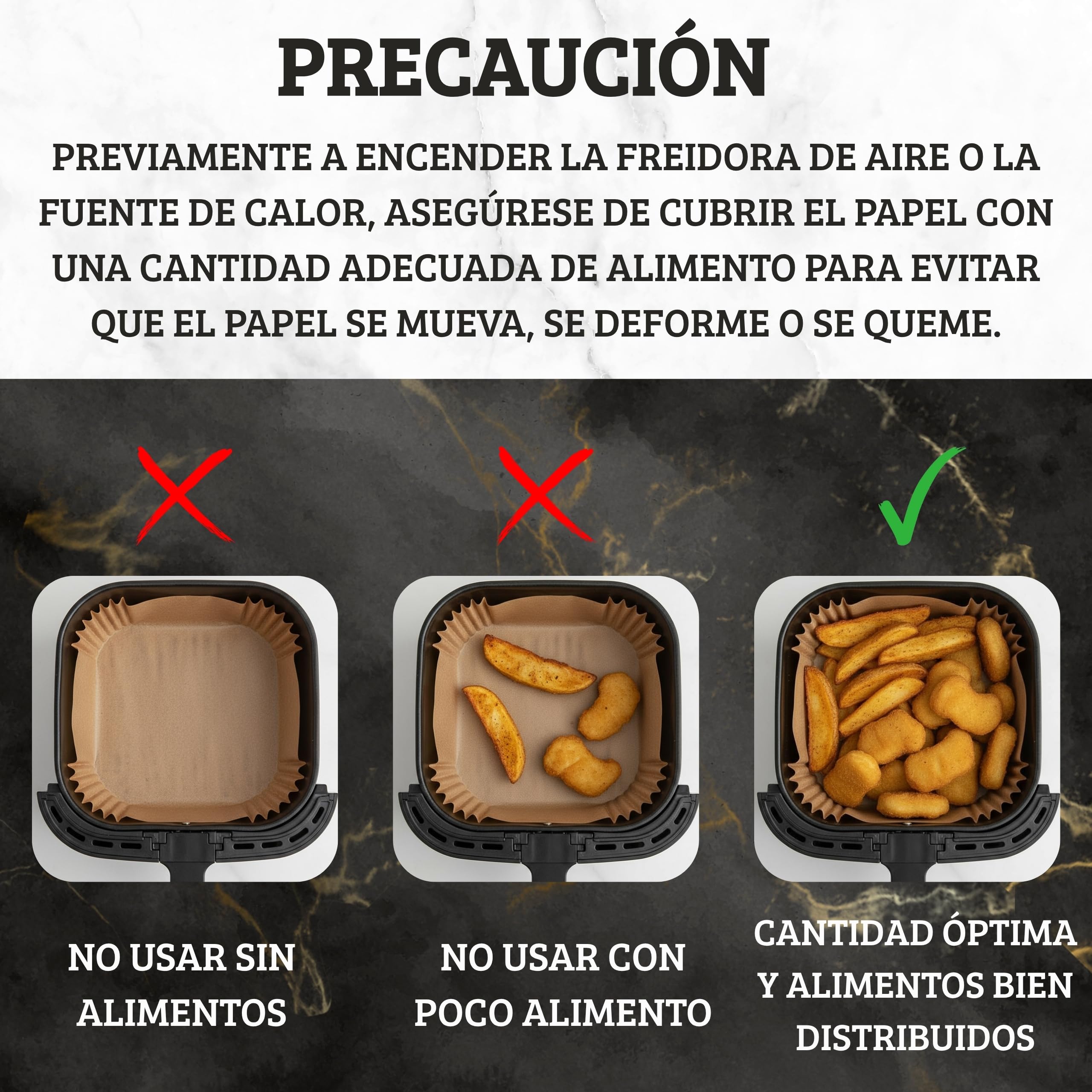PAPEL AIR FRYER CUADRADO 200 Uds 20–24 Cm - Sin BPA Air Fryer Papel Air fryer Antiadherente - Modelo PREMIUM Profesional - Eco Desechable - Compatible con Cosori y Cecotec - 5-8 Litros. — view 6