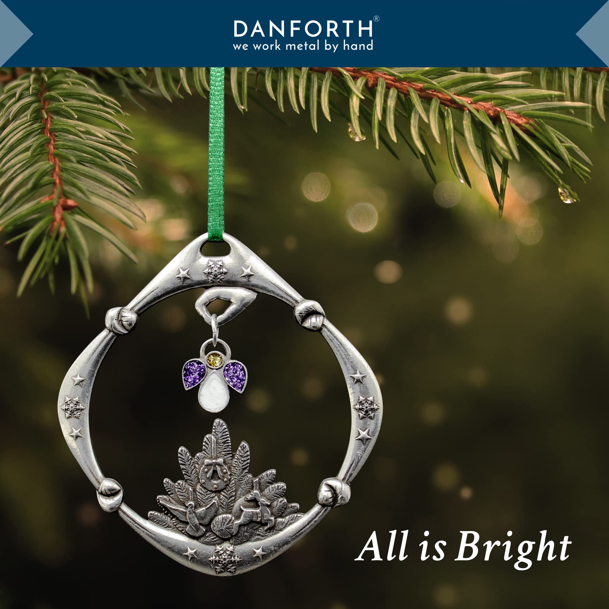 DANFORTH - All Is Bright Christmas Ornament - Annual XMas Ornament Collection - 2 3/4 Inches Tall - Made in The USA