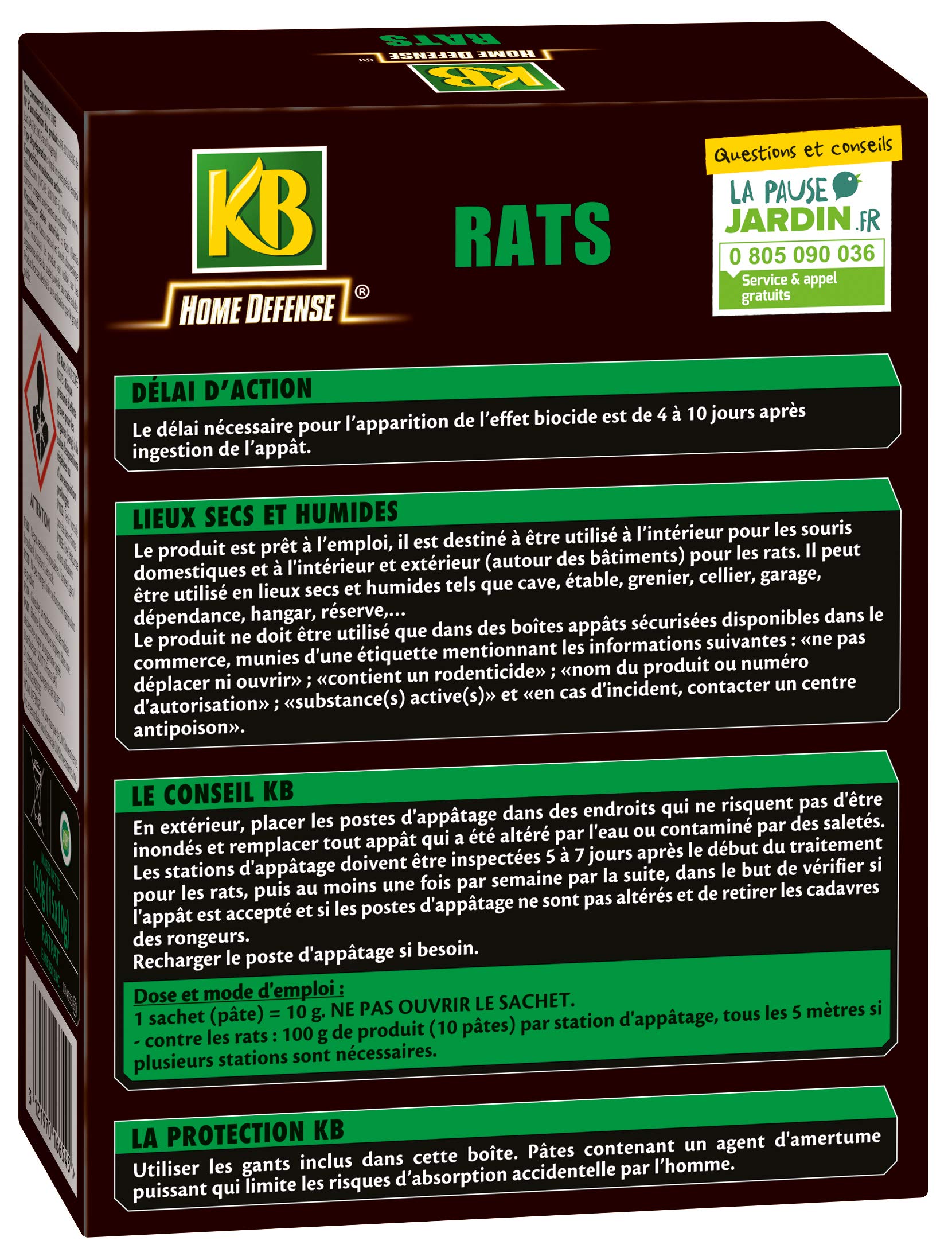KB HOME DEFENSE RATPAT Pâtes Anti-Rats 150g - 15 pâtes prêtes à l'emploi - Action radicale - Actif dès la première Ingestion - pour lieux secs et humides