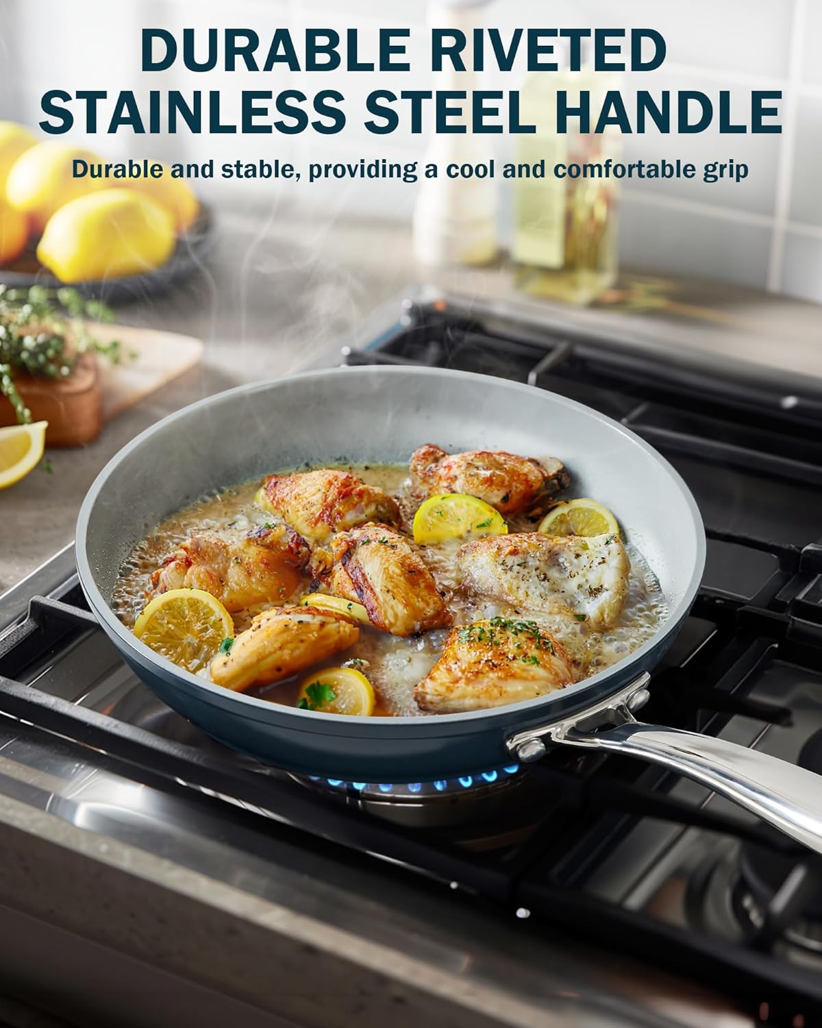 Cook N Home Pots and Pans Set Non Stick, 10-Piece Hard Anodized Nonstick Ceramic Cookware Set, Induction Cookware Cooking Set with Stay-Cool Handles, Nylon Kitchen Utensils, Blue