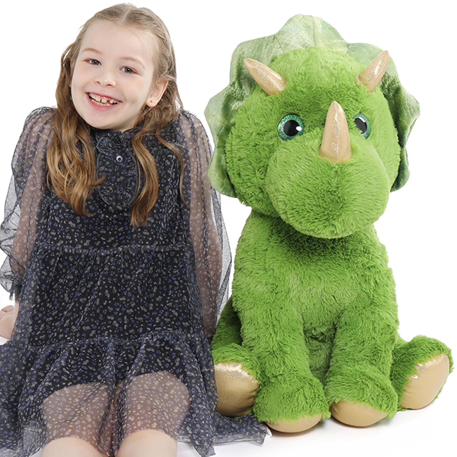 MorisMos Weich gefülltes Triceratops Plüschtier für Kinder, Riesen Dinosaurier Kuscheltier, 62cm Dino Stofftier Spielzeug Kissen Puppe Geburtstag Geschenke