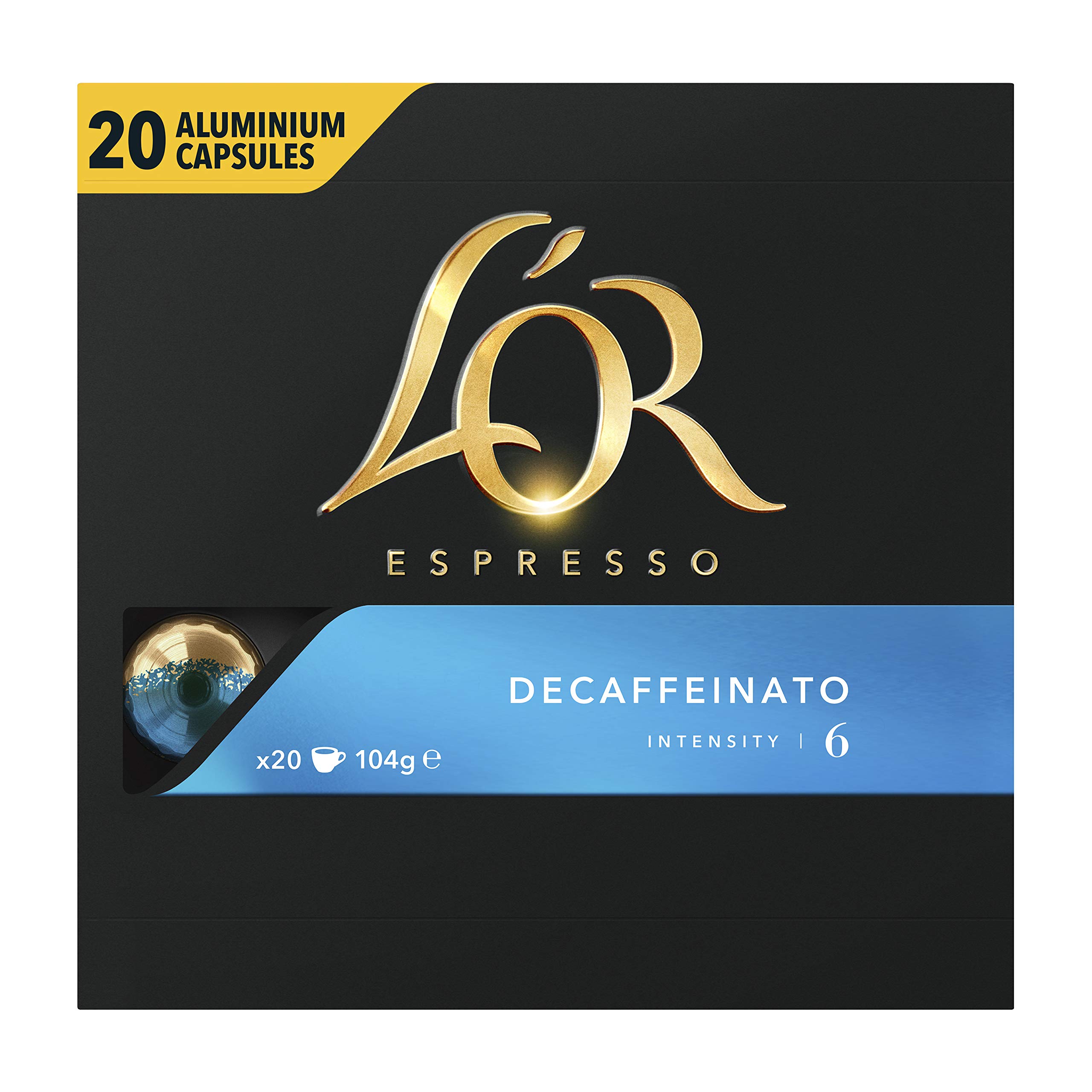 L'Or Espresso Café Decaffeinato – Intensidad 6 – 100 Cápsulas de Aluminio Compatible con Nespresso (5 x 20 Cápsulas)