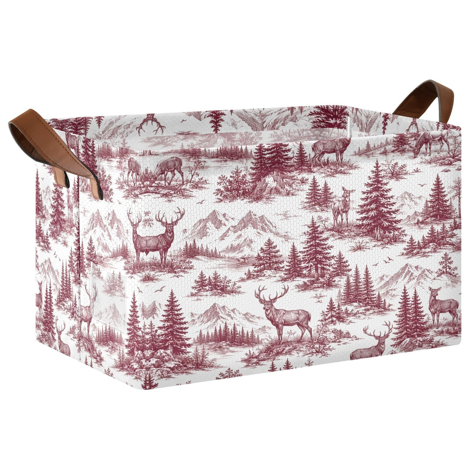 Ewusp Deer Tree Storage Basket with Handles Waterproof Collapsible Storage Bin Closet Organiser Dog Toy Basket for Bedroom Nursery Office Home Organizing