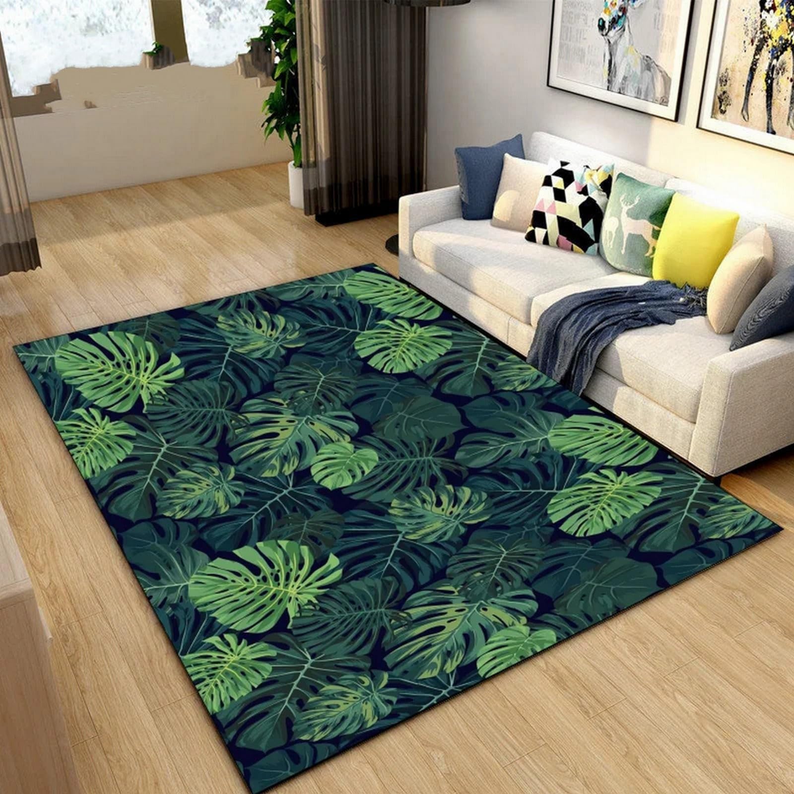 Tapis doux flanelle feuilles 3D pour chambre enfant et salon