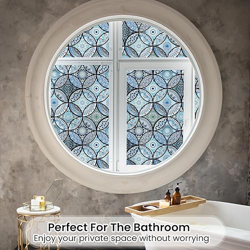 Miniatura 4 de DKTIE Película para ventana de vidrieras con kit de instalación, estilo bohemio, protección de privacidad, luz suavizante, película decorativa para