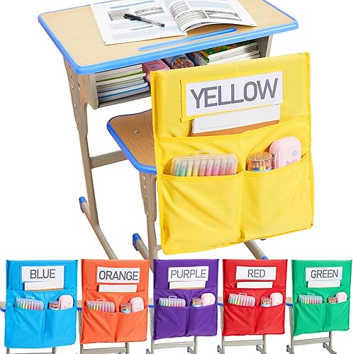 Chairback Buddy - Tabla de bolsillo, bolsillos para silla de aula con 3 bolsillos y 1 etiqueta de nombre de estudiante, organizador de bolsillos