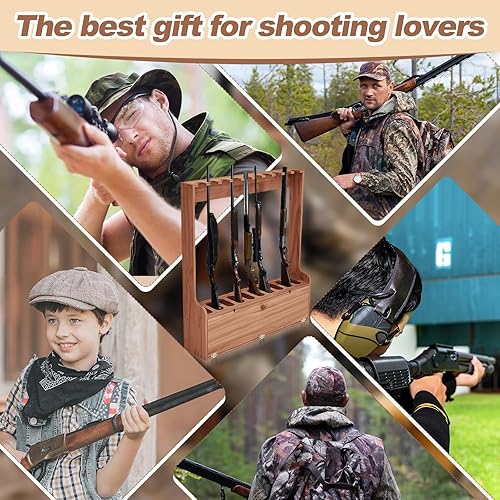 Miniatura 6 de Estante para pistolas, estante de exhibición de madera para pistola de piso de diez pistolas, estante de exhibición de armas con compartimento de