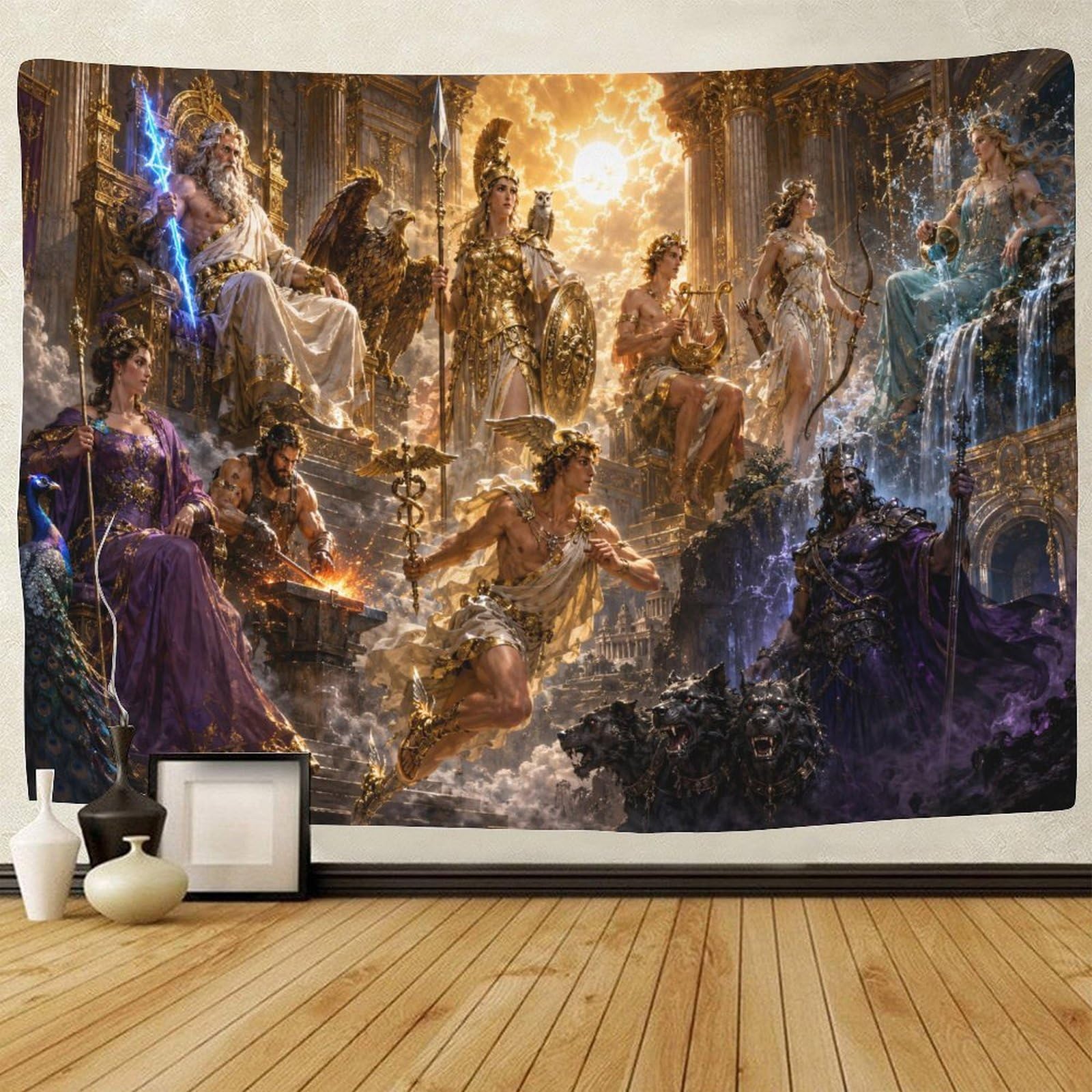 ASDFGHJKLZA Gods of Olympus 3D Print Tapestry for Bedroom Wall Hanging Decor Greek Mythology Tapestries Poster Home Decoration Living Room Dorm 130cmx150cm