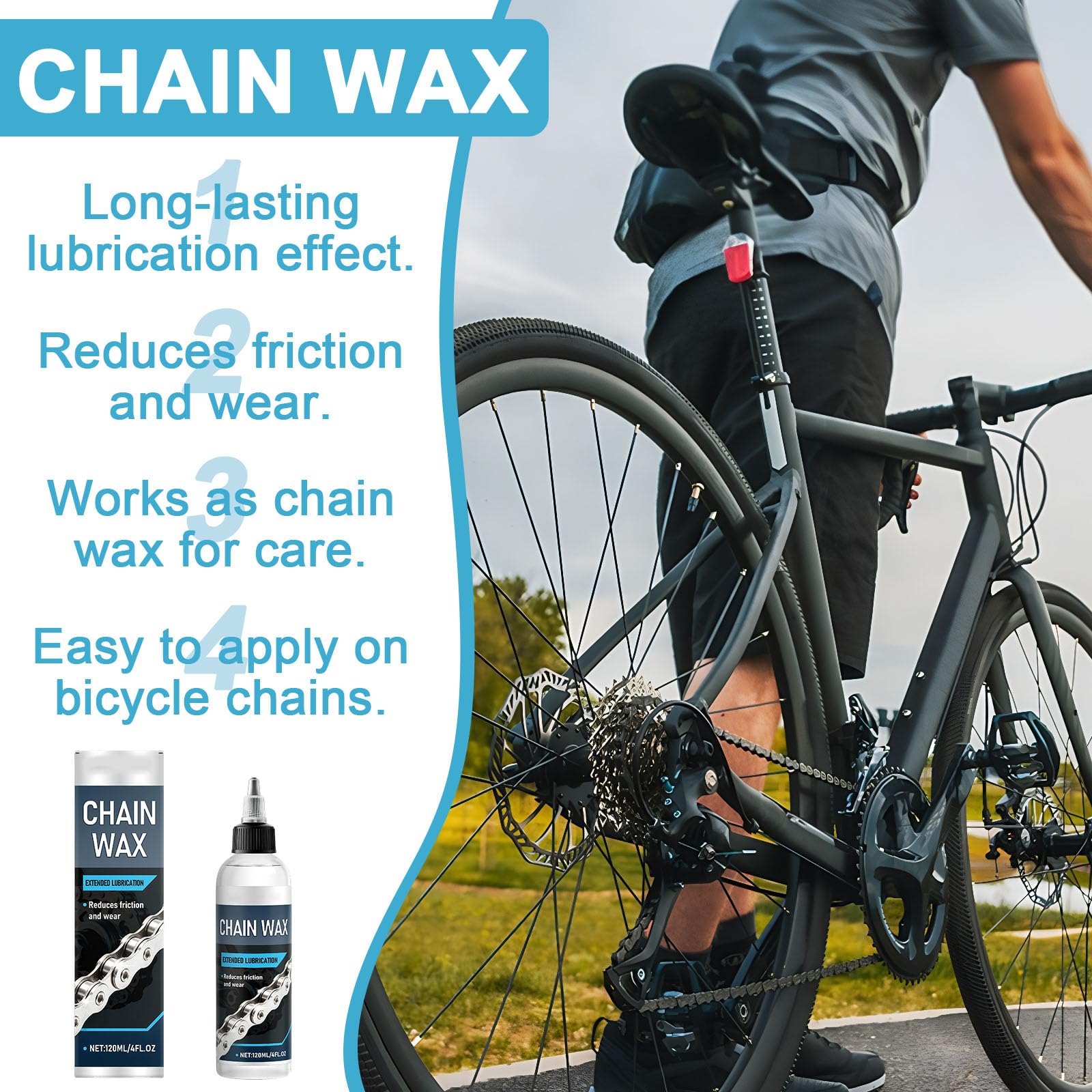 Olej do łańcuchów rowerowych, 120 ml, wosk do łańcucha, redukuje zużycie i tarcie, jakość premium, wosk do łańcuchów rowerowych, nadaje się do rowerów elektrycznych, rowerów górskich